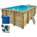Habitat et Jardin Piscine bois rectangle   Panama 130  - 6.20 x 4.10 x 1.45 m + Bâche à bulles 180 µ - Bâche hiver 280 g/m² +