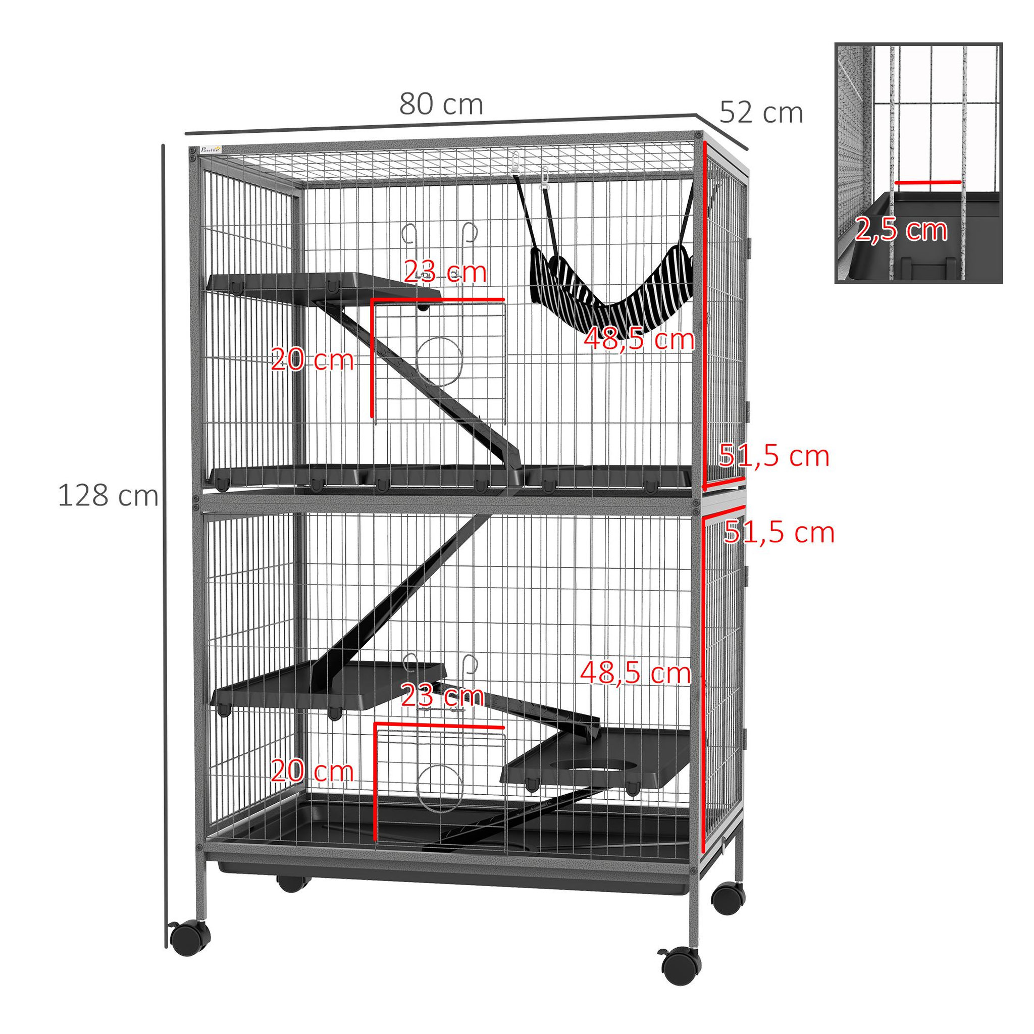 Voir la diapositive 3 : PAWHUT Cage pour rongeurs furet chinchilla 4 plateformes 3 rampes 4 portes hamac plateau acier gris noir