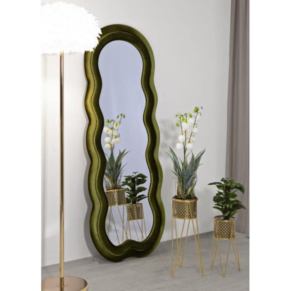 Paris Prix Miroir Mural en Velours  Wavy  160cm Vert