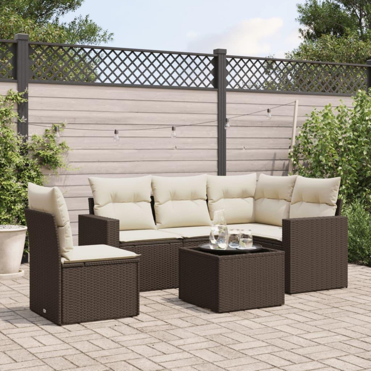 VIDAXL Salon de jardin avec coussins 6 pcs marron resine tressee
