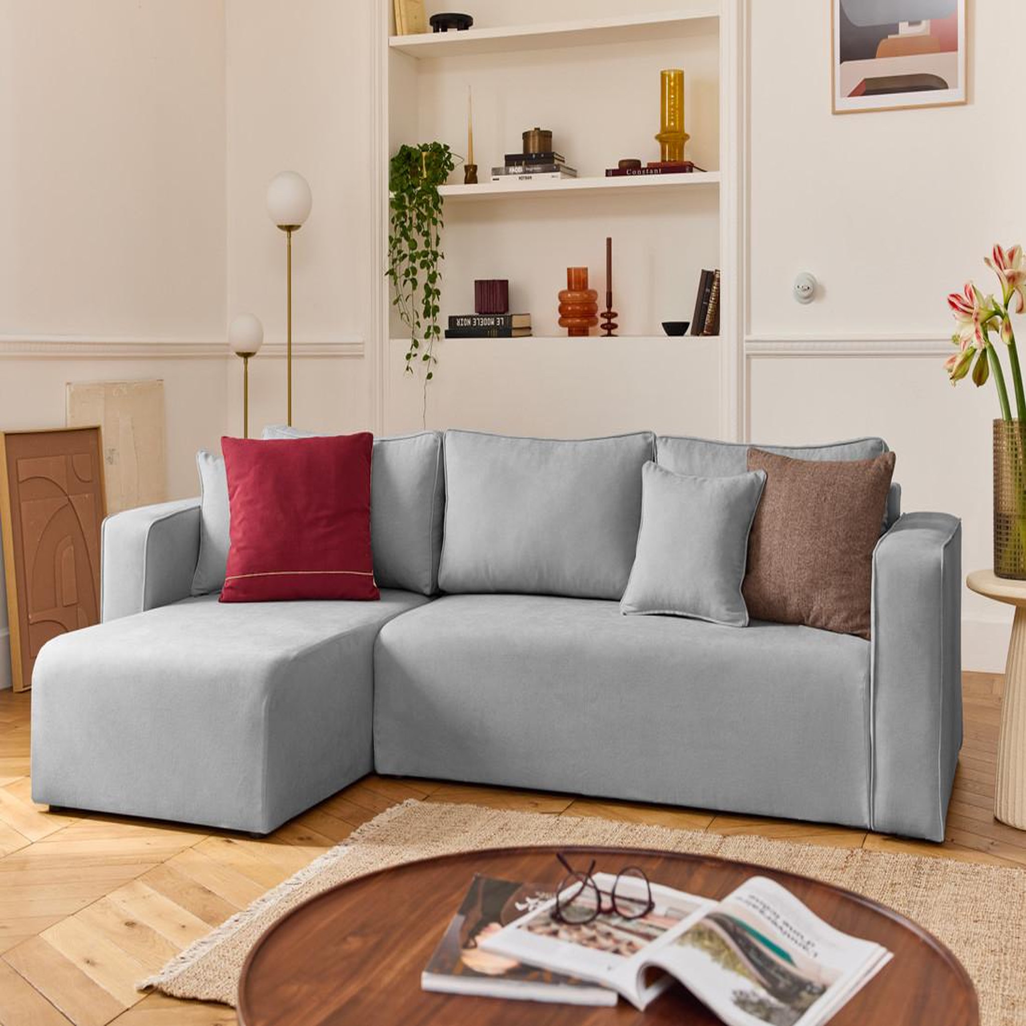 Voir la diapositive 1 : BEST MOBILIER Topaze - canapé d'angle déhoussable réversible 4 places en tissu