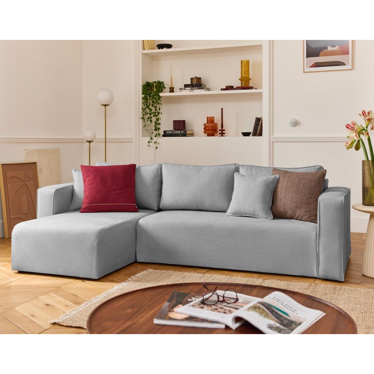 BEST MOBILIER Topaze - canapé d'angle déhoussable réversible 4 places en tissu