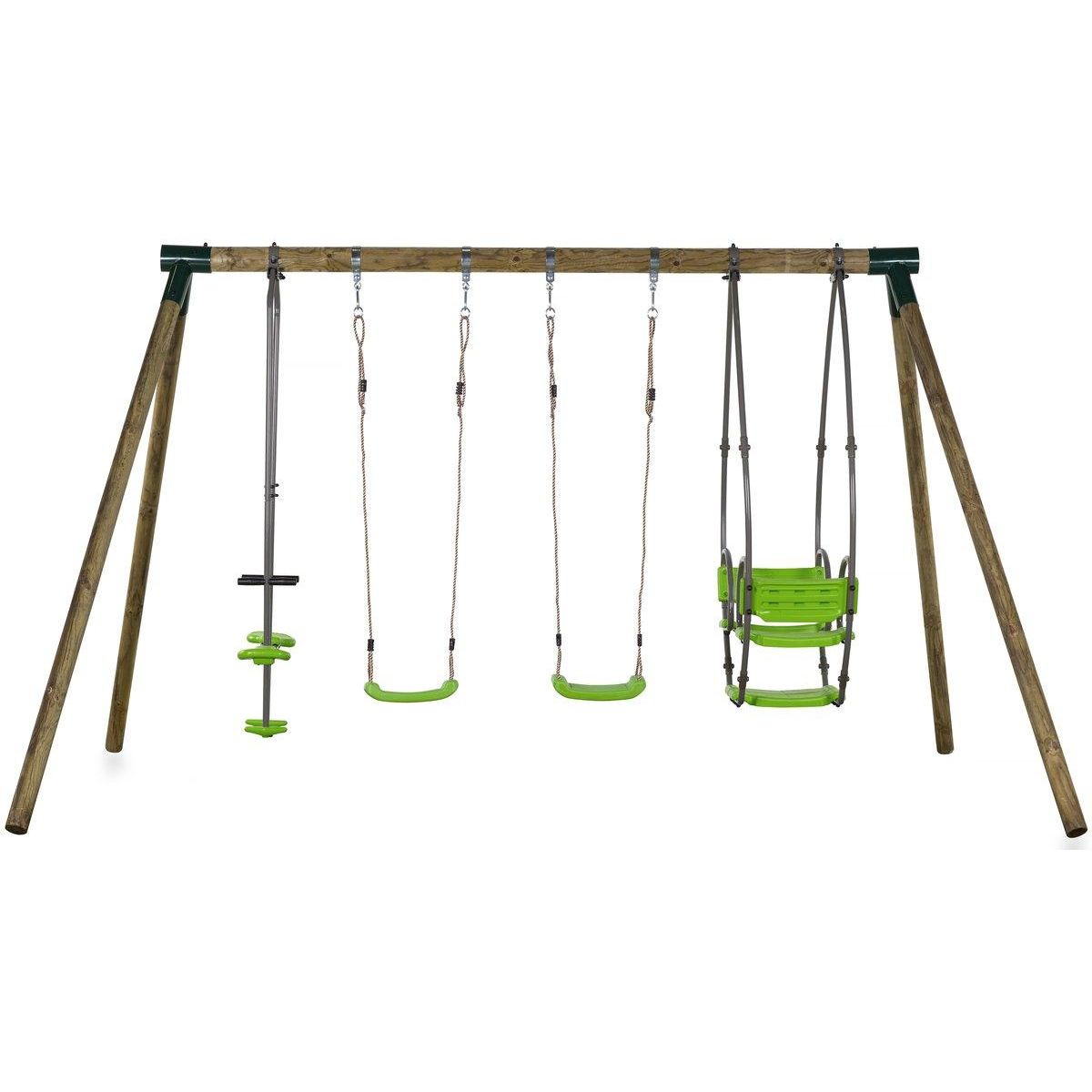 Habitat et Jardin Portique bois  Nelio  - Avec 2 balançoires , 1 vis-à-vis et 1 nacelle.