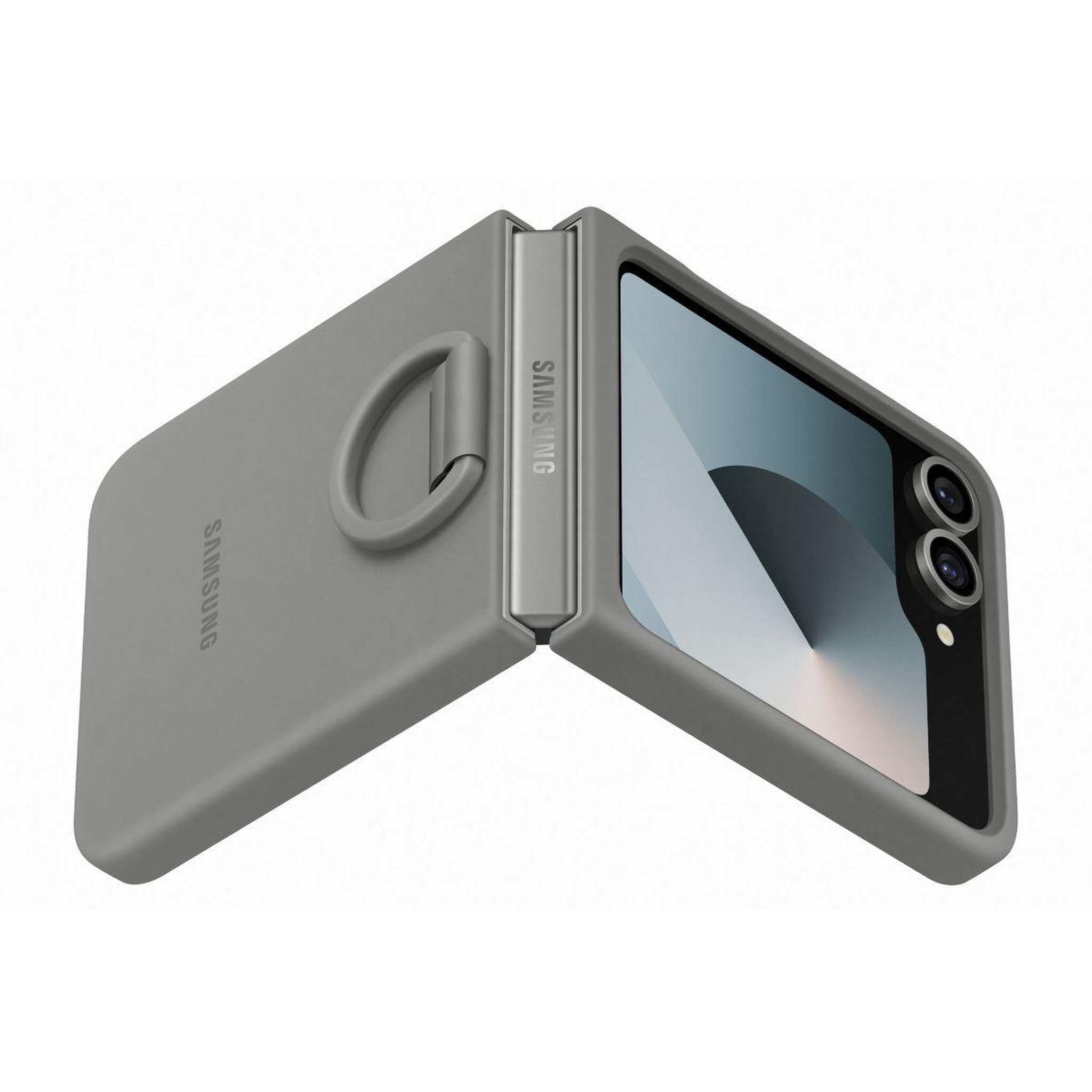 Voir la diapositive 2 : Samsung Coque z flip6 silicone gris avec anneau