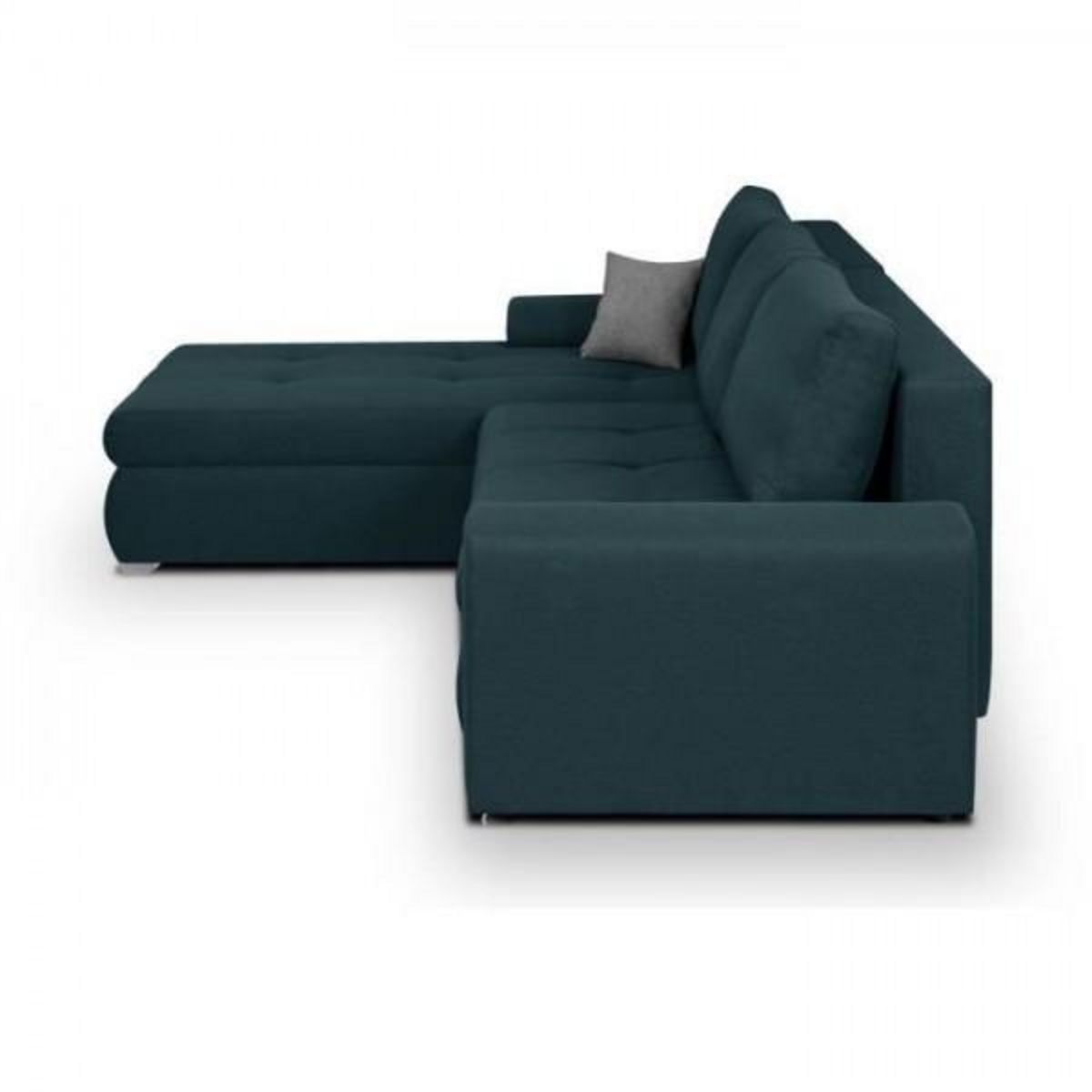 MARKET24 Canapé d'angle convertible réversible + coffre de rangement - Tissu Bleu - L 289 x P 94/188 x H 88 cm - INDIAN