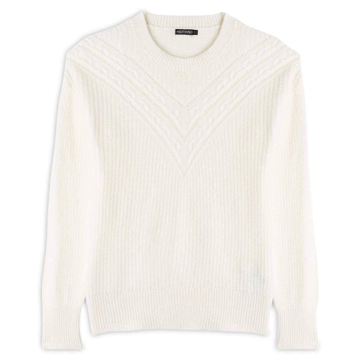 INEXTENSO Pull col rond écru femme