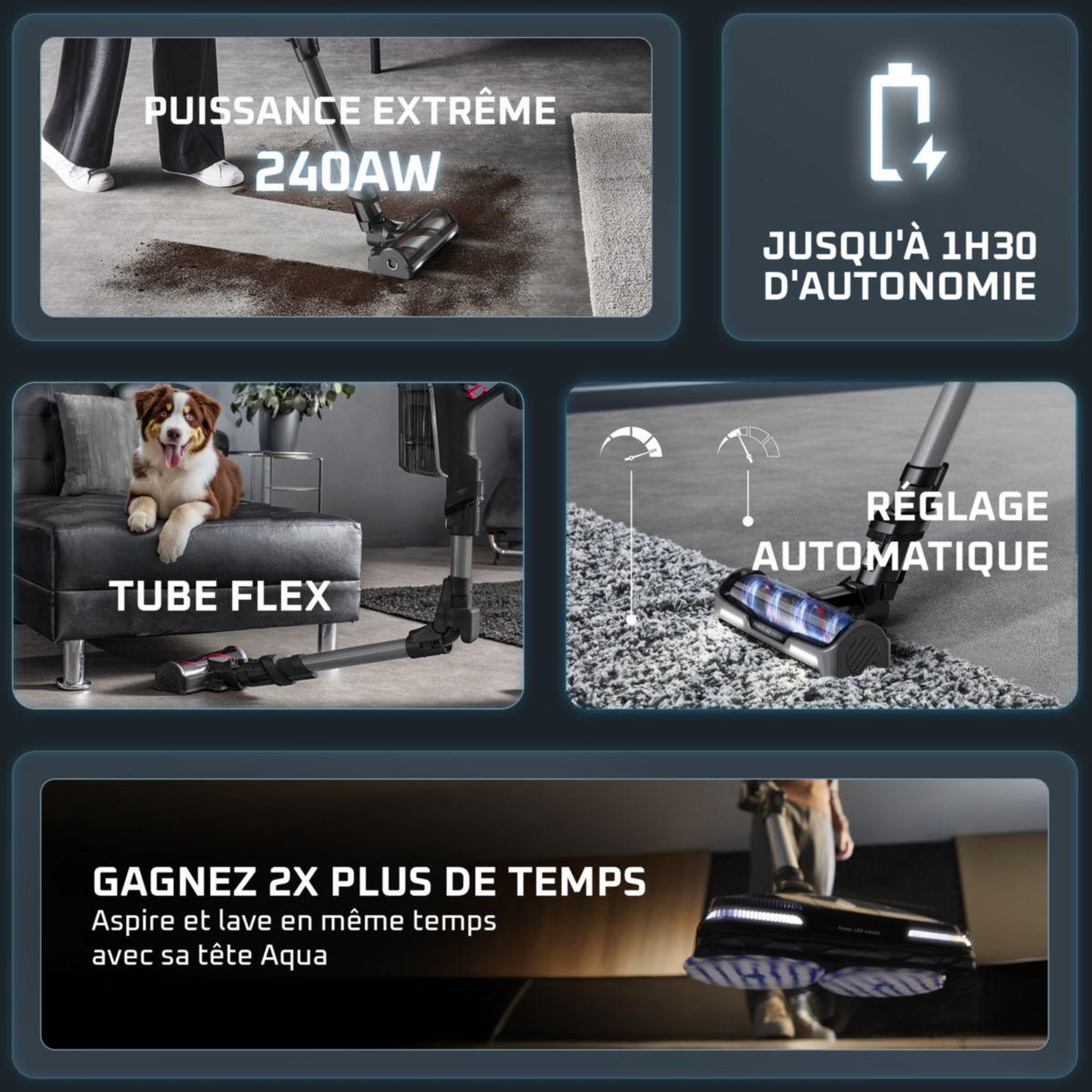 Voir la diapositive 3 : ROWENTA Aspirateur balai x-force flex 14.80 aqua rh9bc1wo