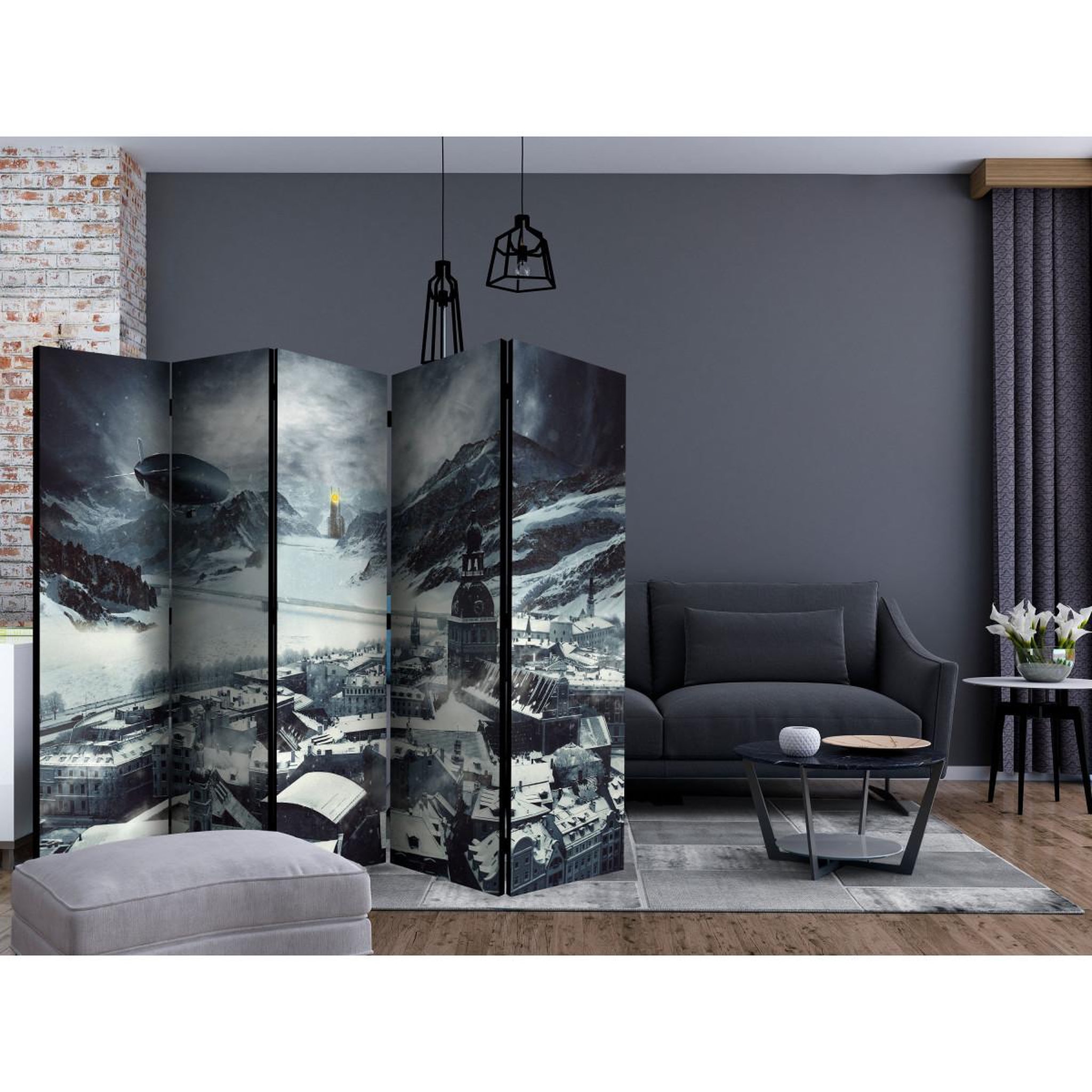 Voir la diapositive 2 : Paris Prix Paravent 5 volets  winter in riga  172x225cm