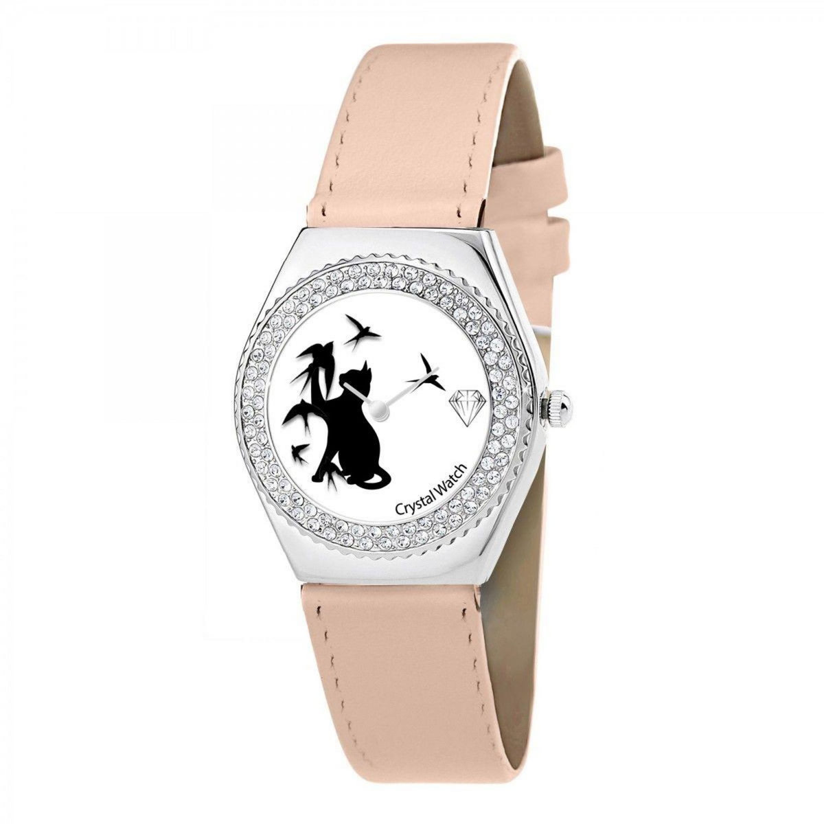 SC CRYSTAL Montre Alysson chat à mouvement tournant SC Crystal ornée de Cristaux scintillants