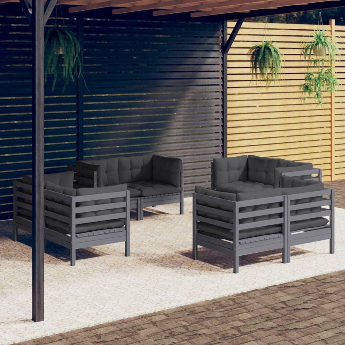 VIDAXL Salon de jardin 8 pcs avec coussins anthracite Bois de pin