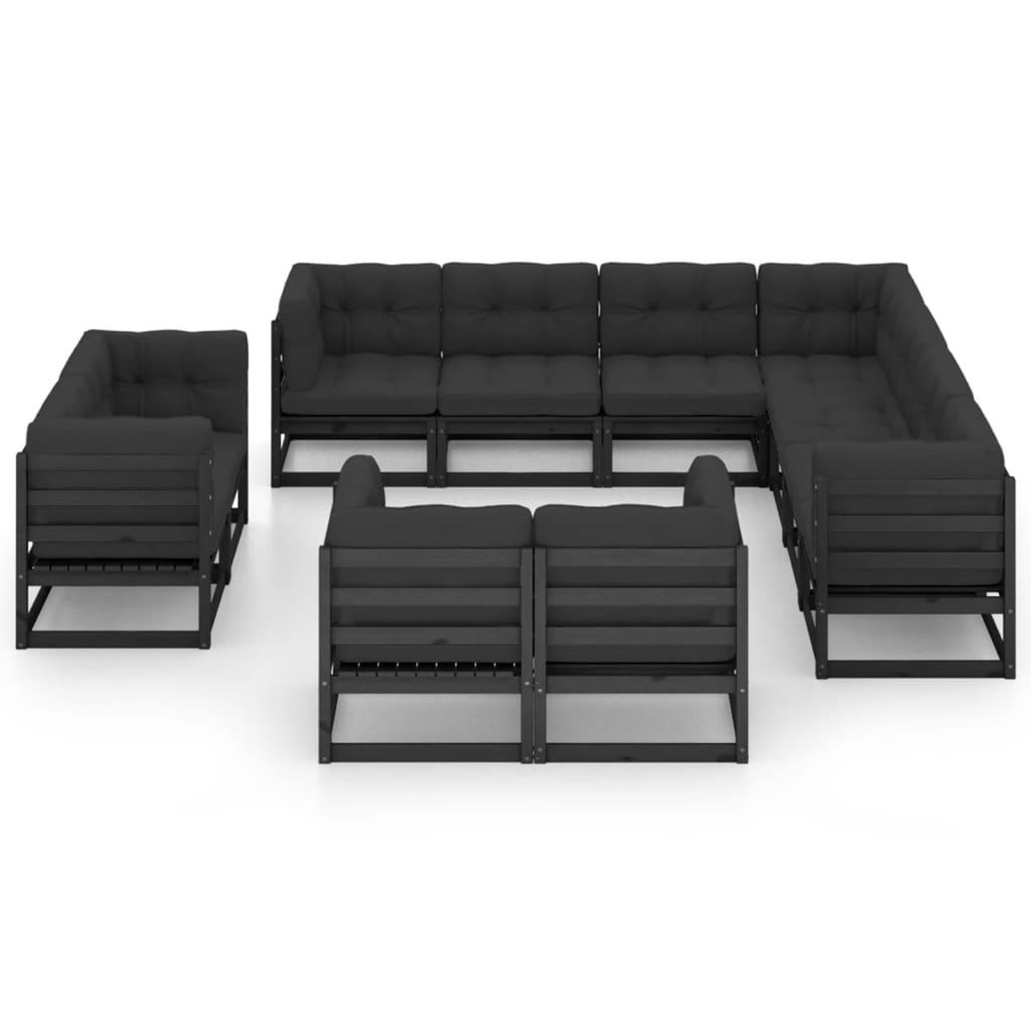 Voir la diapositive 3 : VIDAXL Salon de jardin 11 pcs avec coussins Noir Bois de pin massif