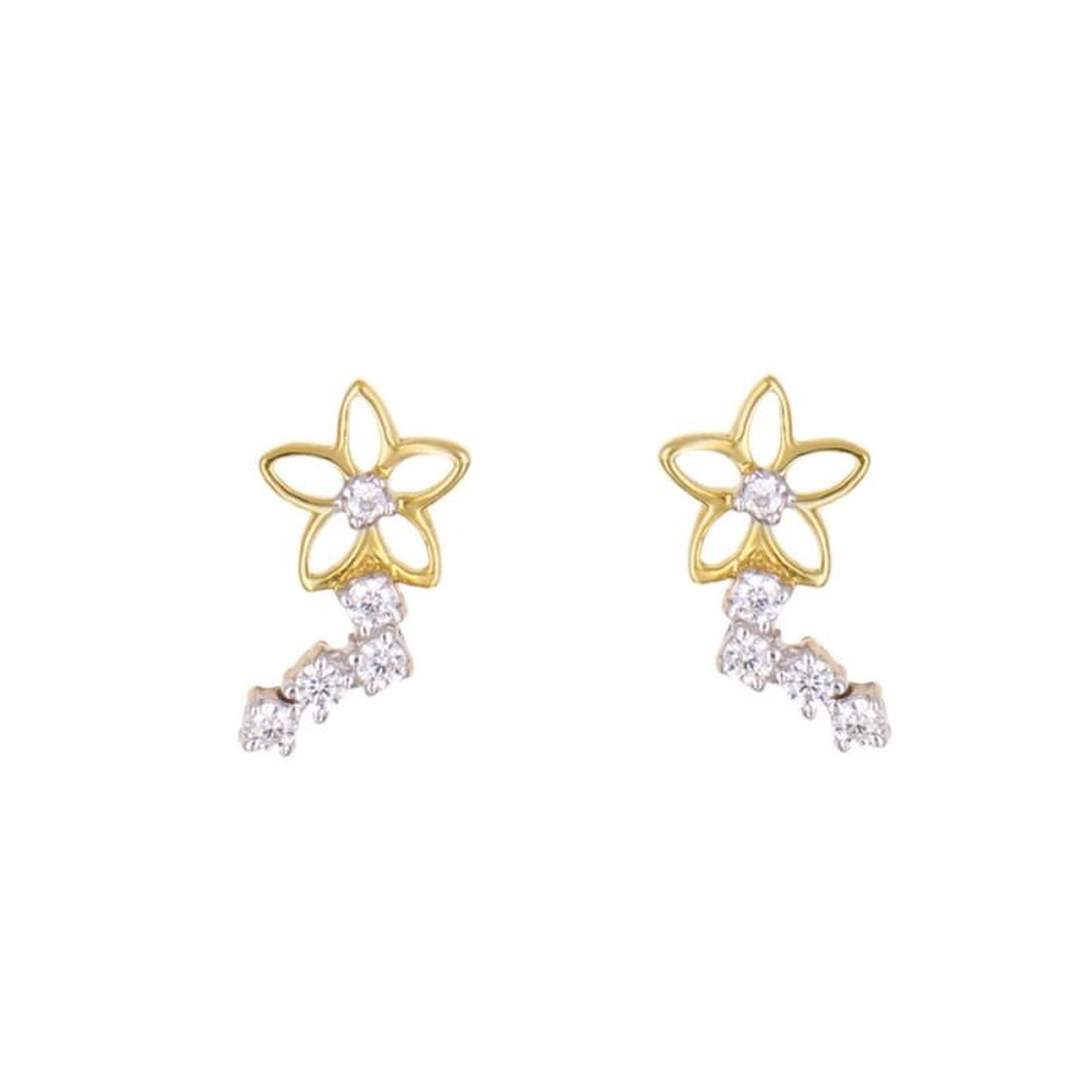 L'ATELIER D'AZUR Boucles d'Oreilles Or Jaune - Fleur Sertie de Zirconiums - Femme