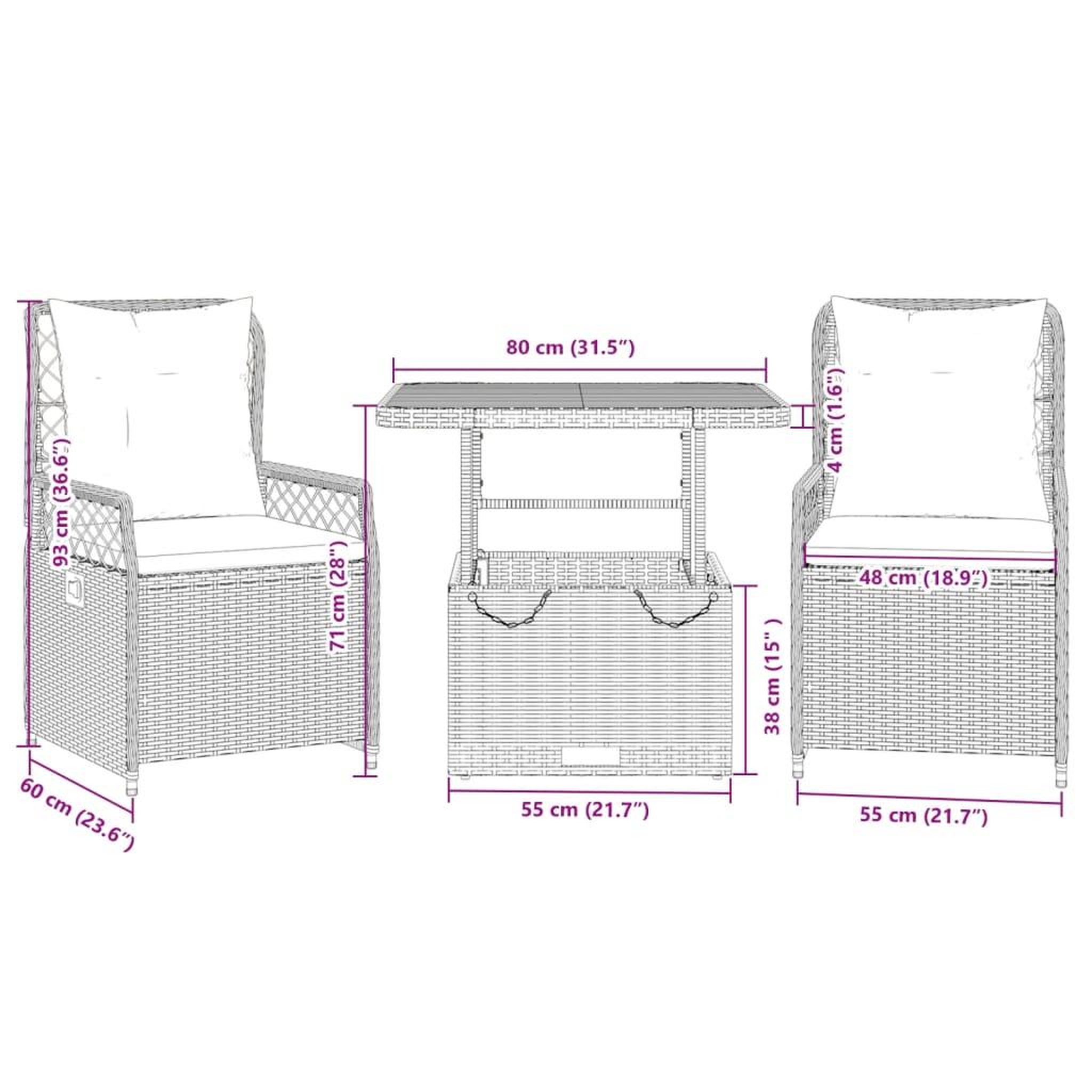 Voir la diapositive 6 : VIDAXL Ensemble a manger de jardin avec coussins 3 pcs Noir
