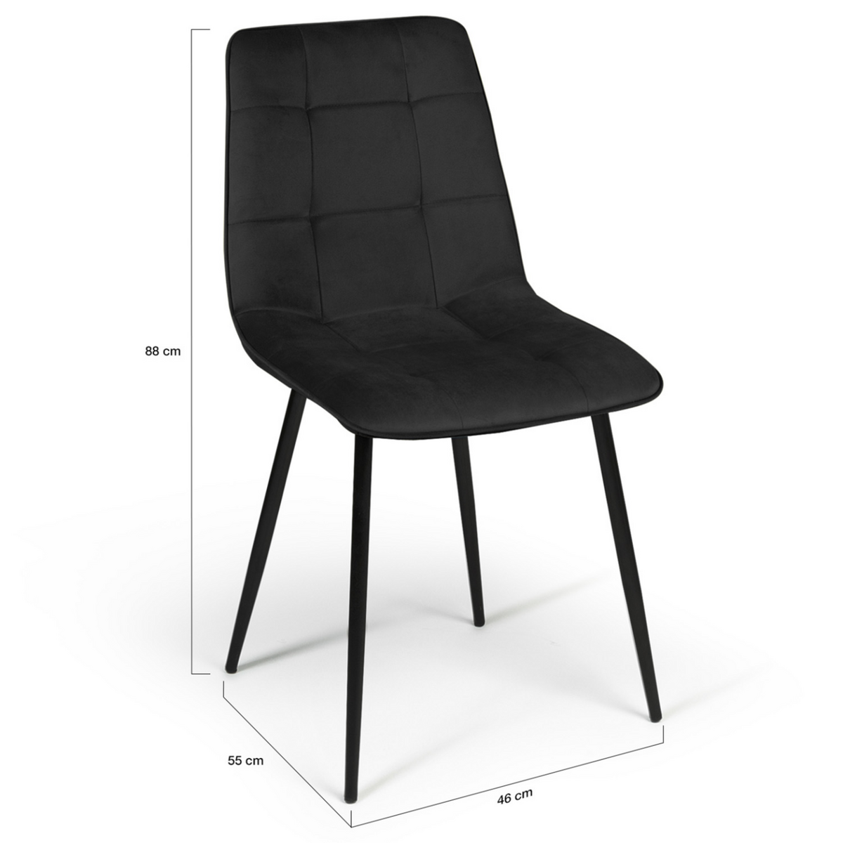 ID MARKET Lot de 6 chaises MILA en velours noir pour salle à manger