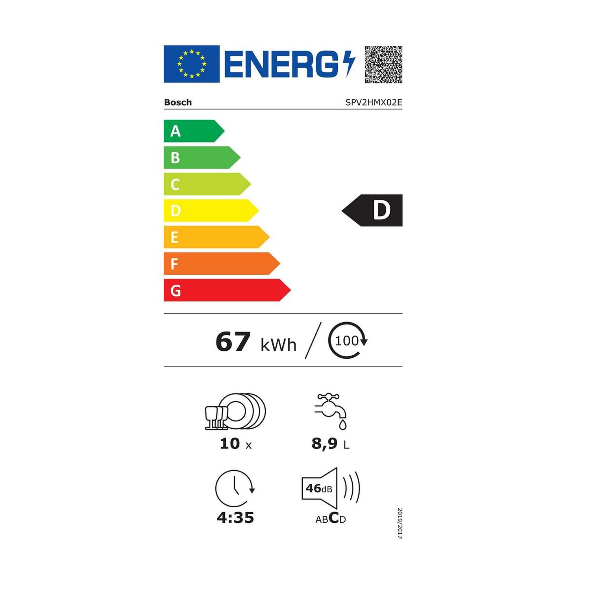 Voir la diapositive 2 : BOSCH Lave-vaisselle 55cm 10 couverts 2400w blanc tou intégrable - spv2hmx02e