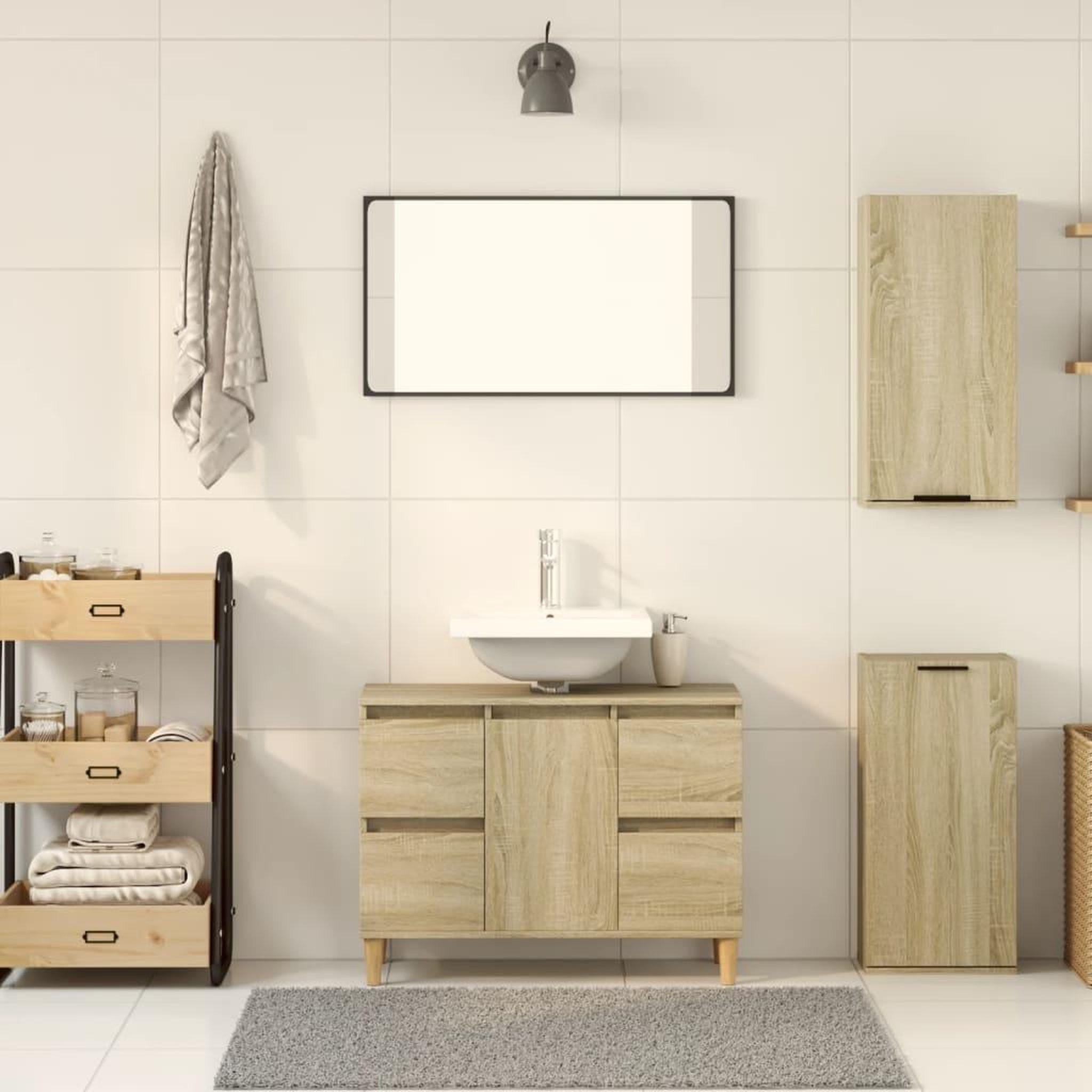 Voir la diapositive 3 : VIDAXL Armoire de salle de bain murale Chene sonoma 32x20x67 cm