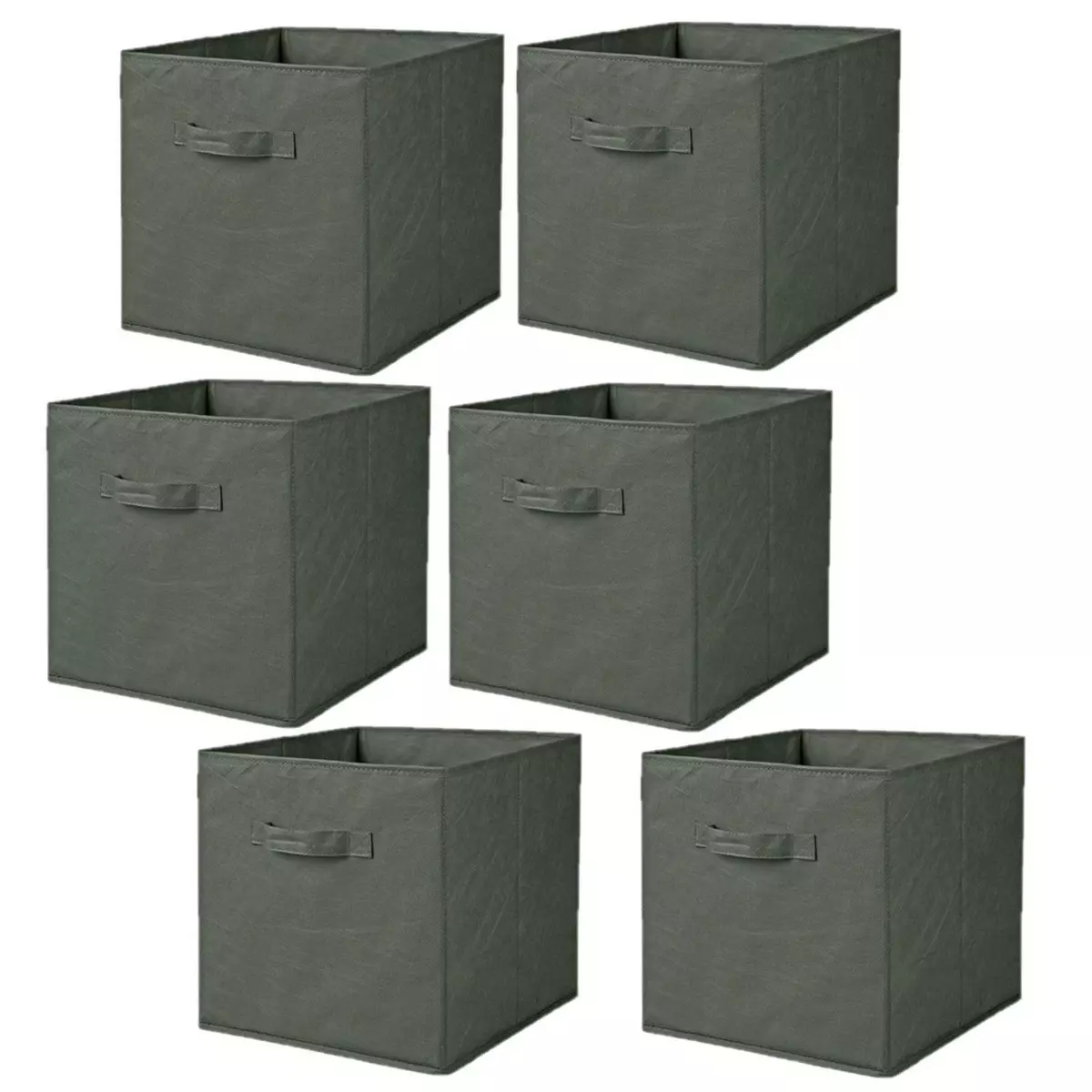 TOILINUX Lot de 6 cubes de rangement pliables en tissus avec poignée - 30x30x30cm - Vert Romarin