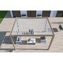 Voir la diapositive 7 : Pergola Bioclimatique autoportée 3X4 m - Aluminium - effet bois naturel/blanc - VS OMBREA®