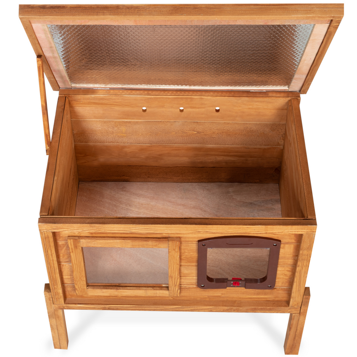 ID MARKET Niche autochauffante en bois pour chat avec porte et fenêtre