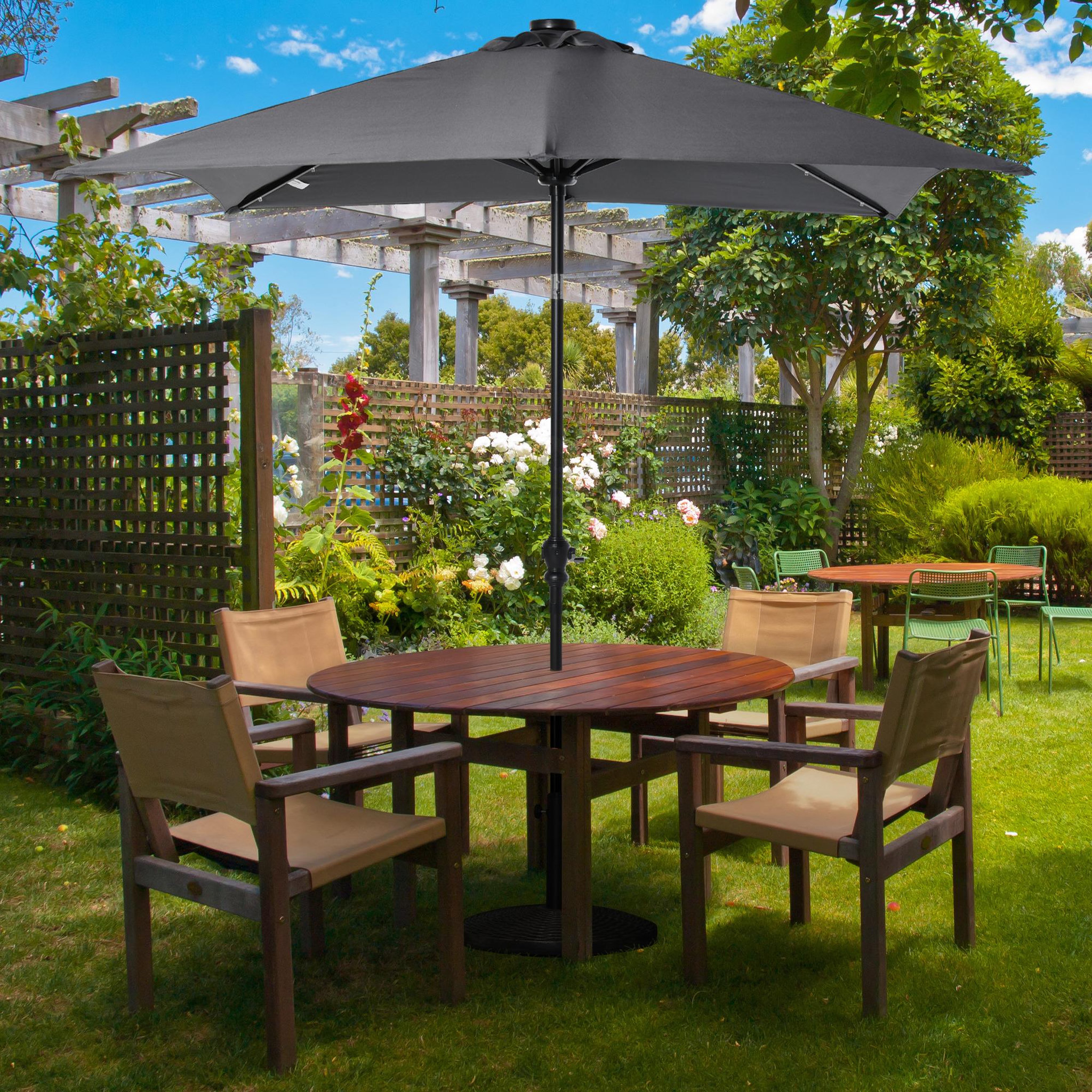 Voir la diapositive 4 : OUTSUNNY Parasol lumineux rectangulaire inclinable dim. 2,68L x 2,05l x 2,48H m parasol LED solaire métal polyester haute densité gris
