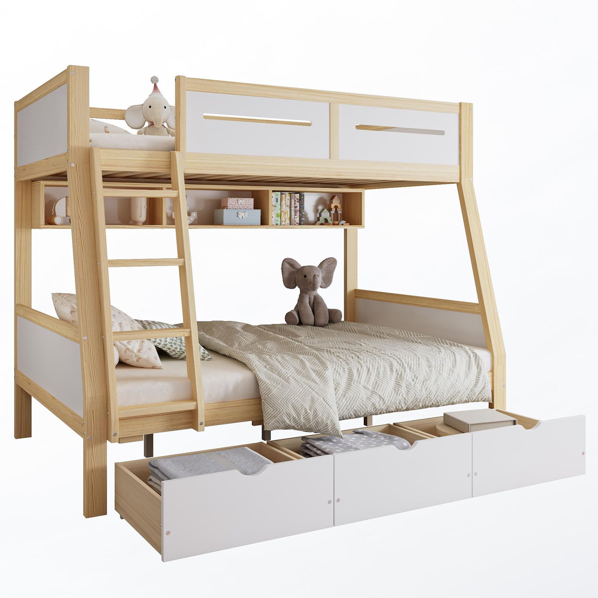 MERAX Lit superposé 120x200(90x200)cm coloris naturel+blanc pin et mdf