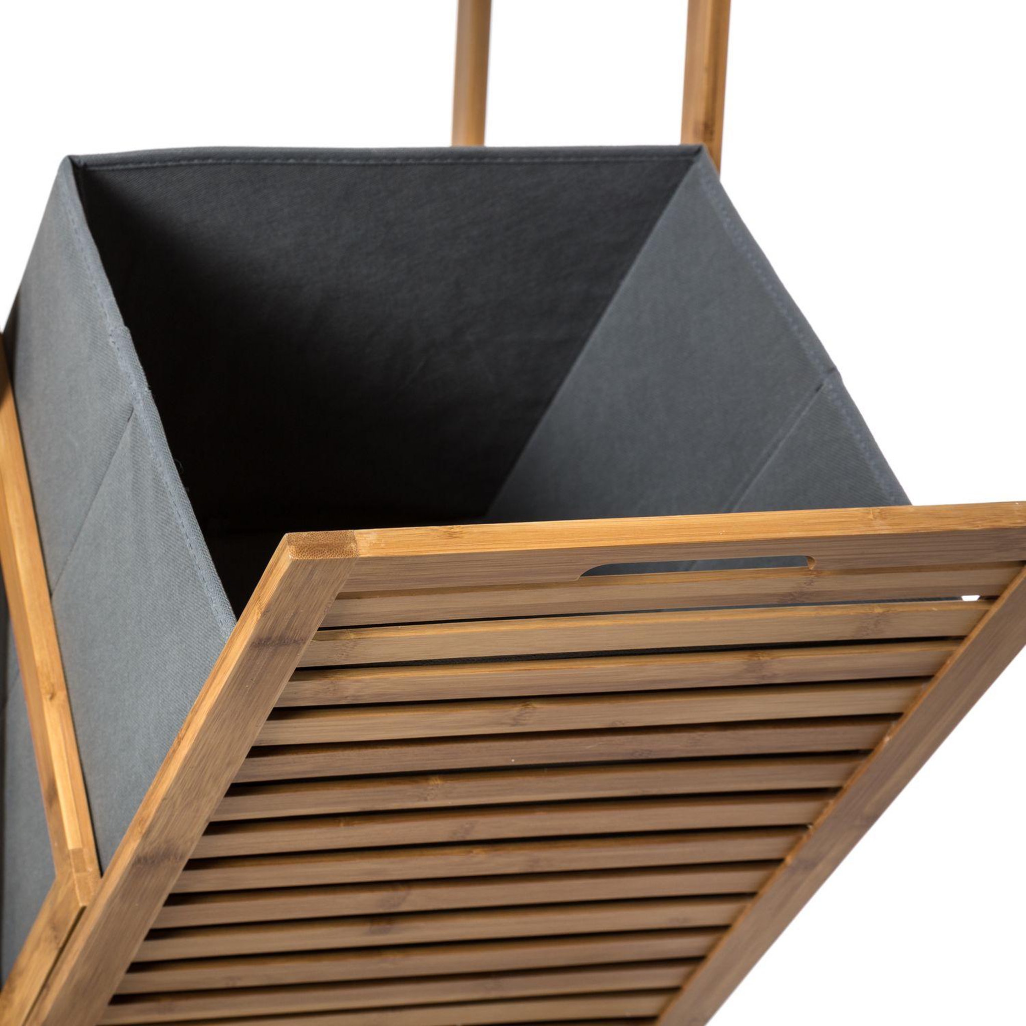 Voir la diapositive 3 : FIVE Etagère de salle de bain en bambou avec panière à linge intégrée - hauteur 118 cm