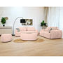 Voir la diapositive 4 : BEST MOBILIER Mahina - table basse ovale - en tissu bouclette et plateau effet bois - 114 cm