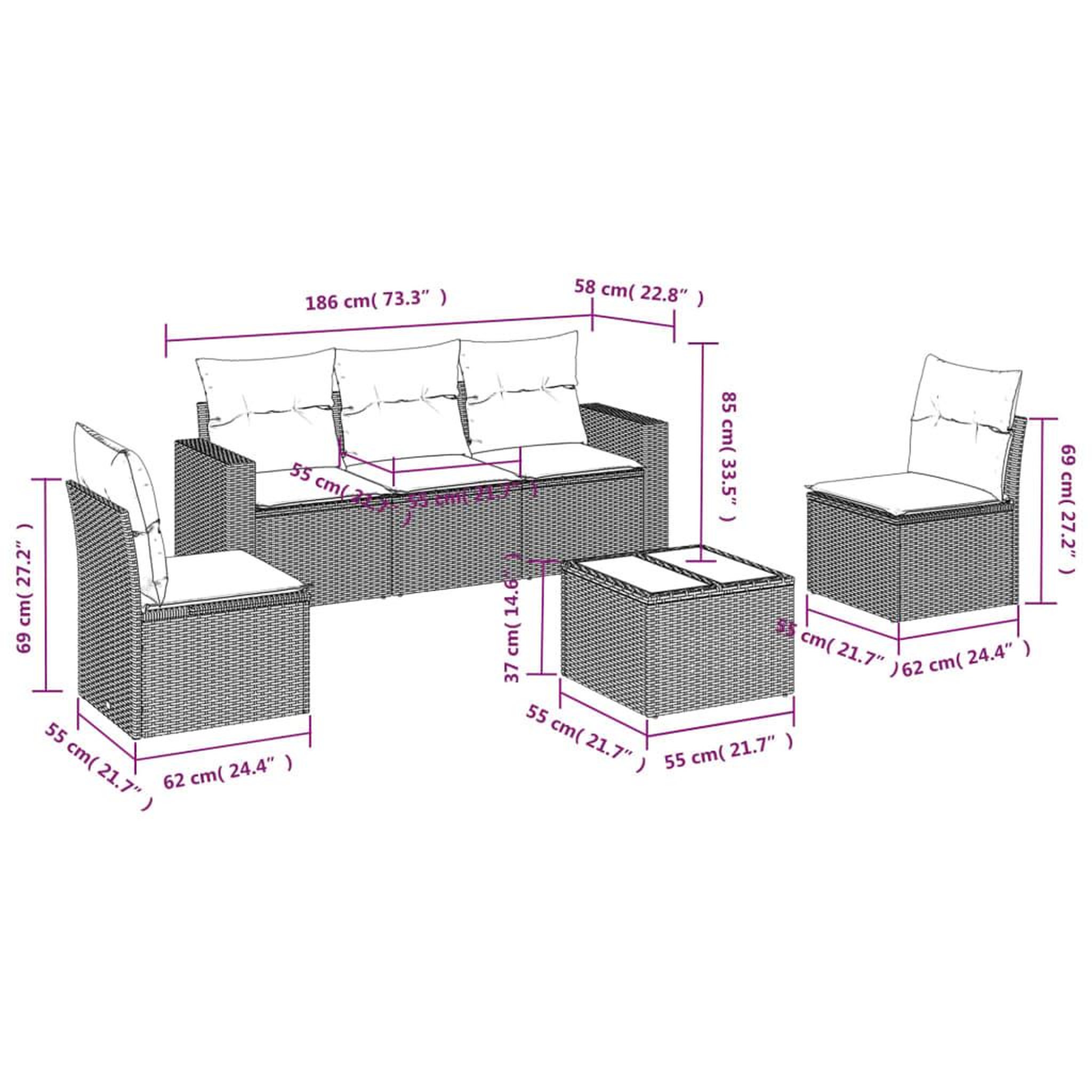 Voir la diapositive 3 : VIDAXL Salon de jardin 6 pcs avec coussins noir resine tressee