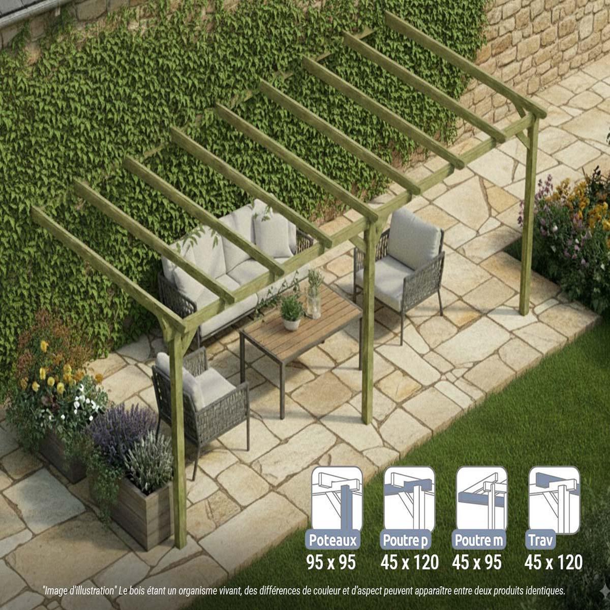 JARDIDECO Pergola adossée en bois massif narbonne 600 x 300 cm - maderland