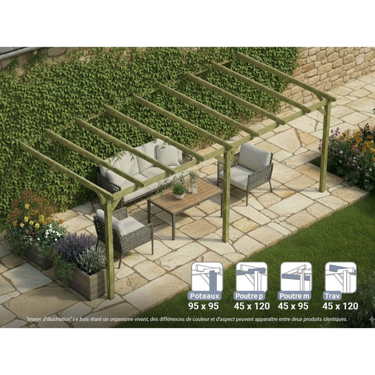 JARDIDECO Pergola adossée en bois massif Narbonne 600 x 300 cm - Maderland