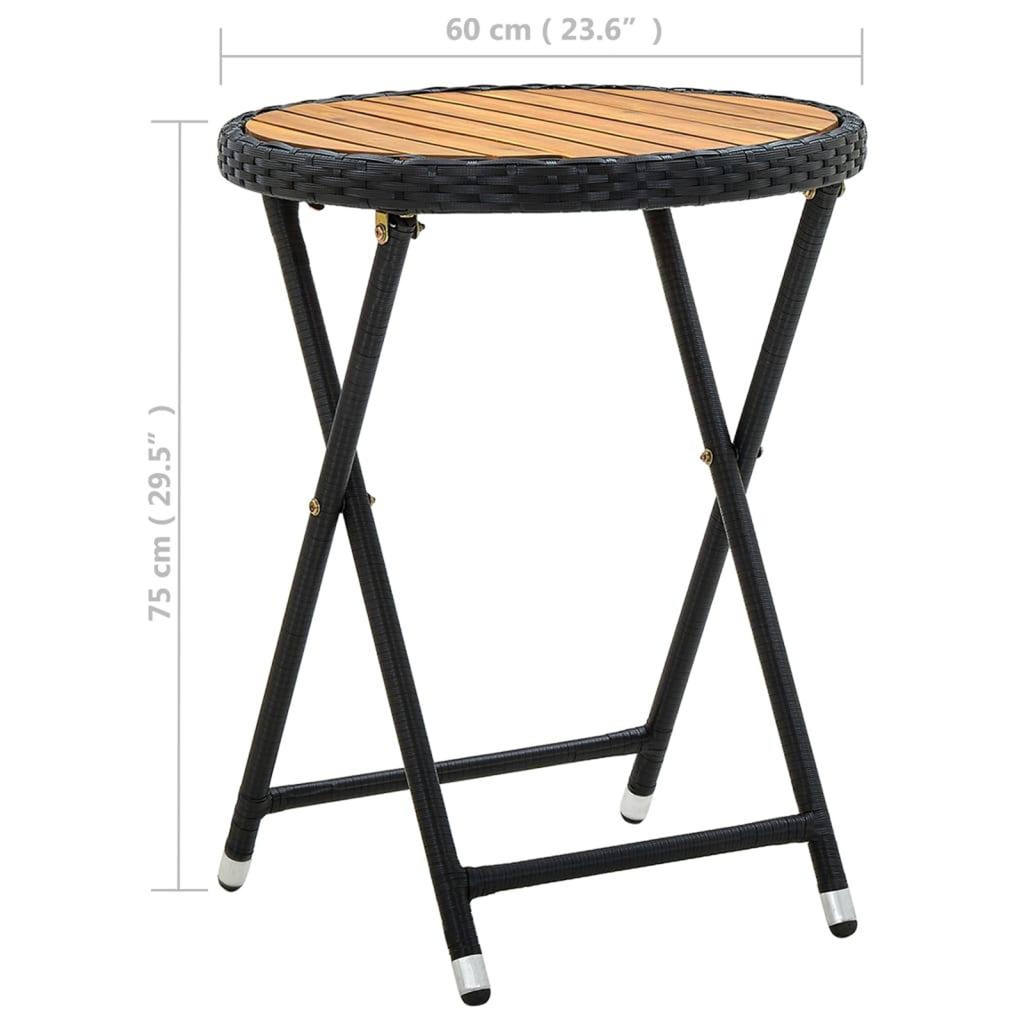 Voir la diapositive 6 : VIDAXL Table a the Noir 60 cm Resine tressee et bois d'acacia solide