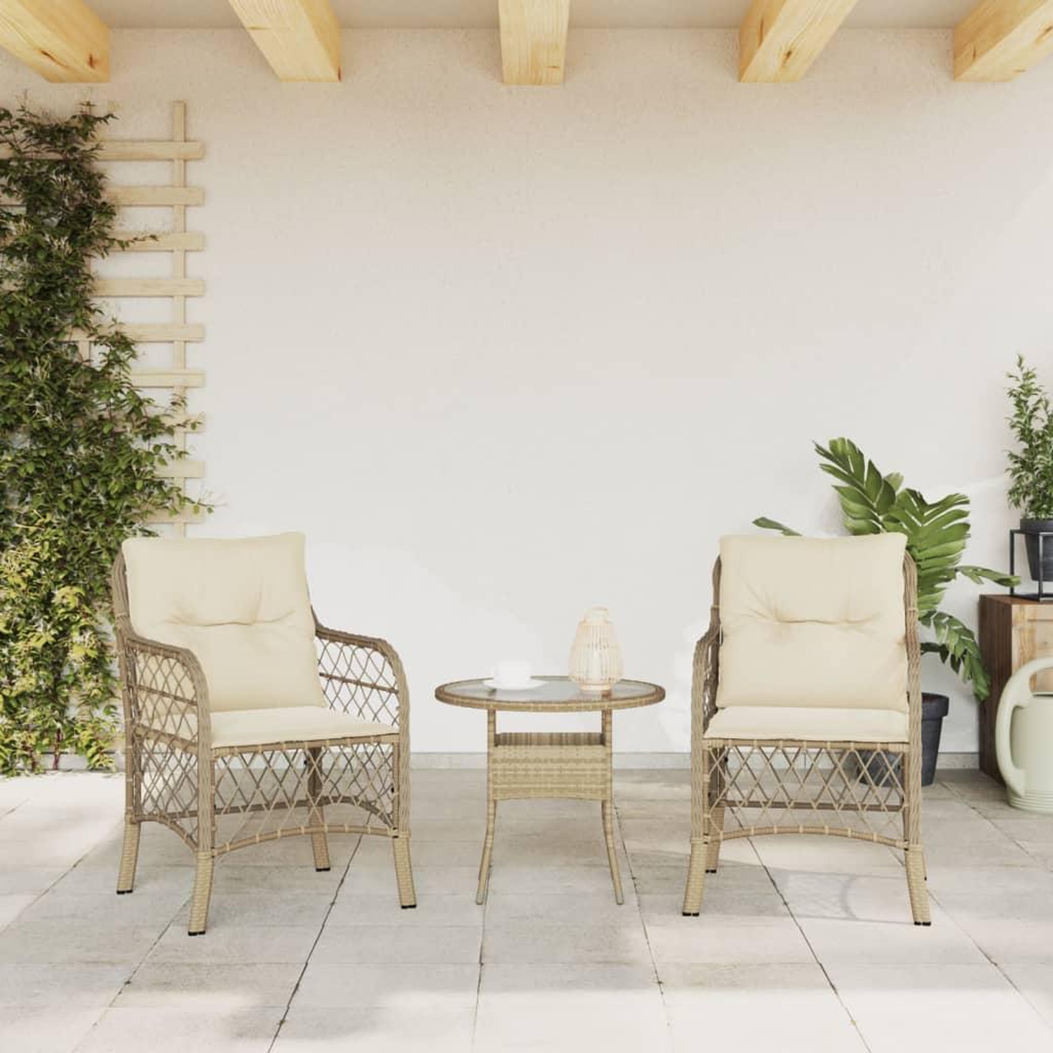 Voir la diapositive 3 : VIDAXL Chaises de jardin avec coussins lot de 2 beige resine tressee
