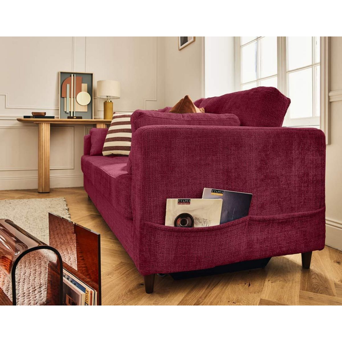 LISA DESIGN Anna - canapé droit 3 places convertible avec poche en velours texturé