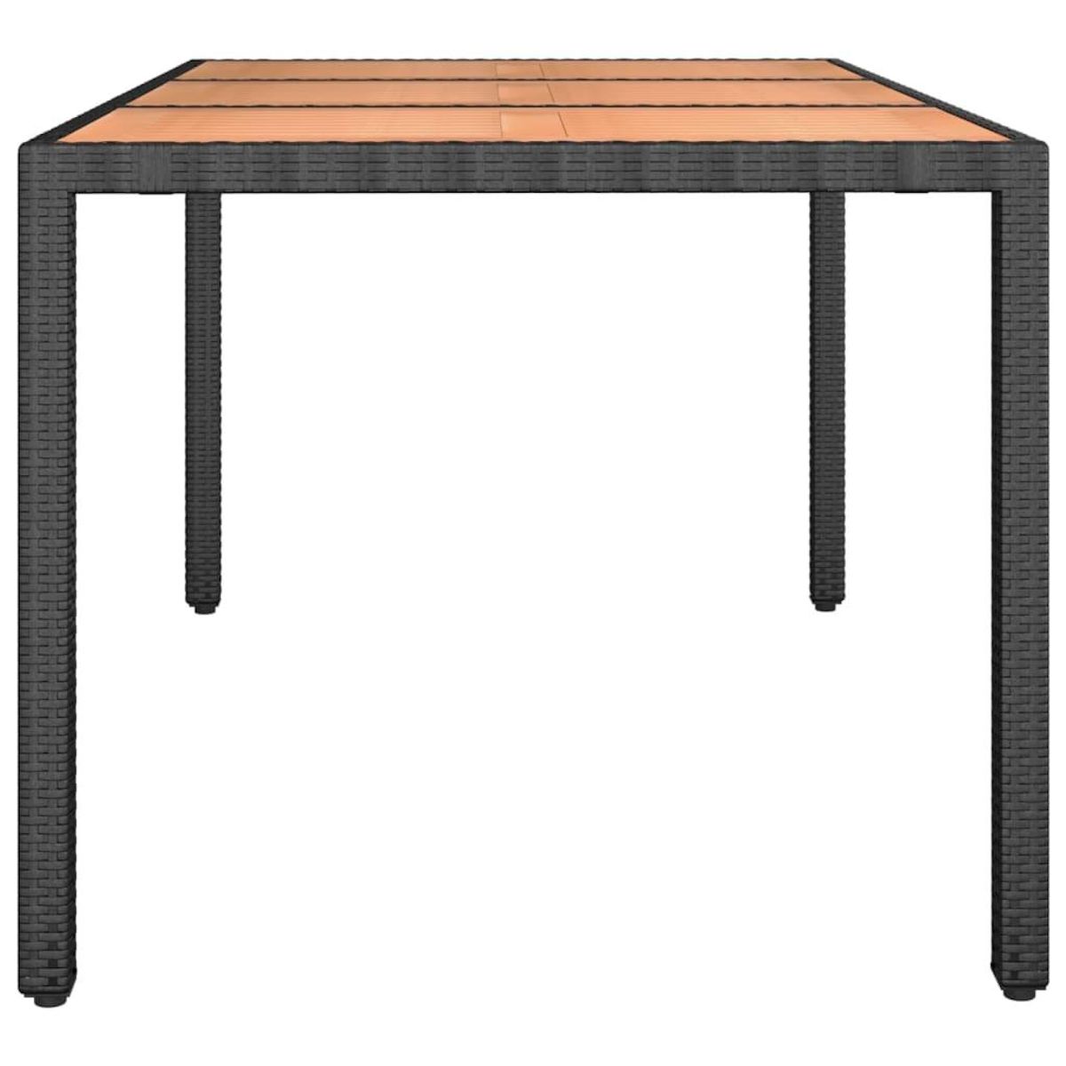 VIDAXL Table de jardin plateau en bois Noir Resine tressee bois massif