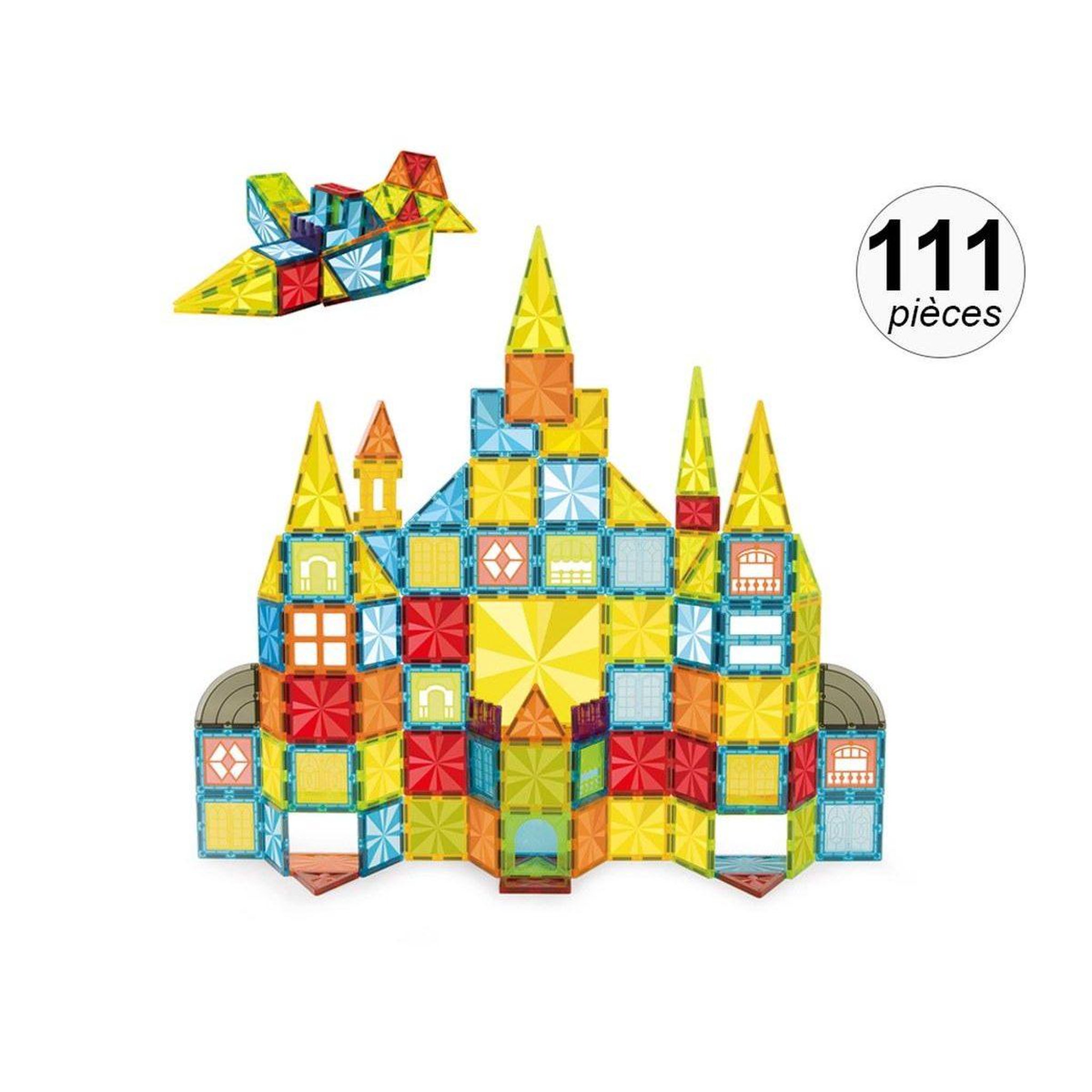 1001JOUETS Jeu de construction magnétique - 111 pièces - Tuiles colorées - Matériaux ultra résistants - XL