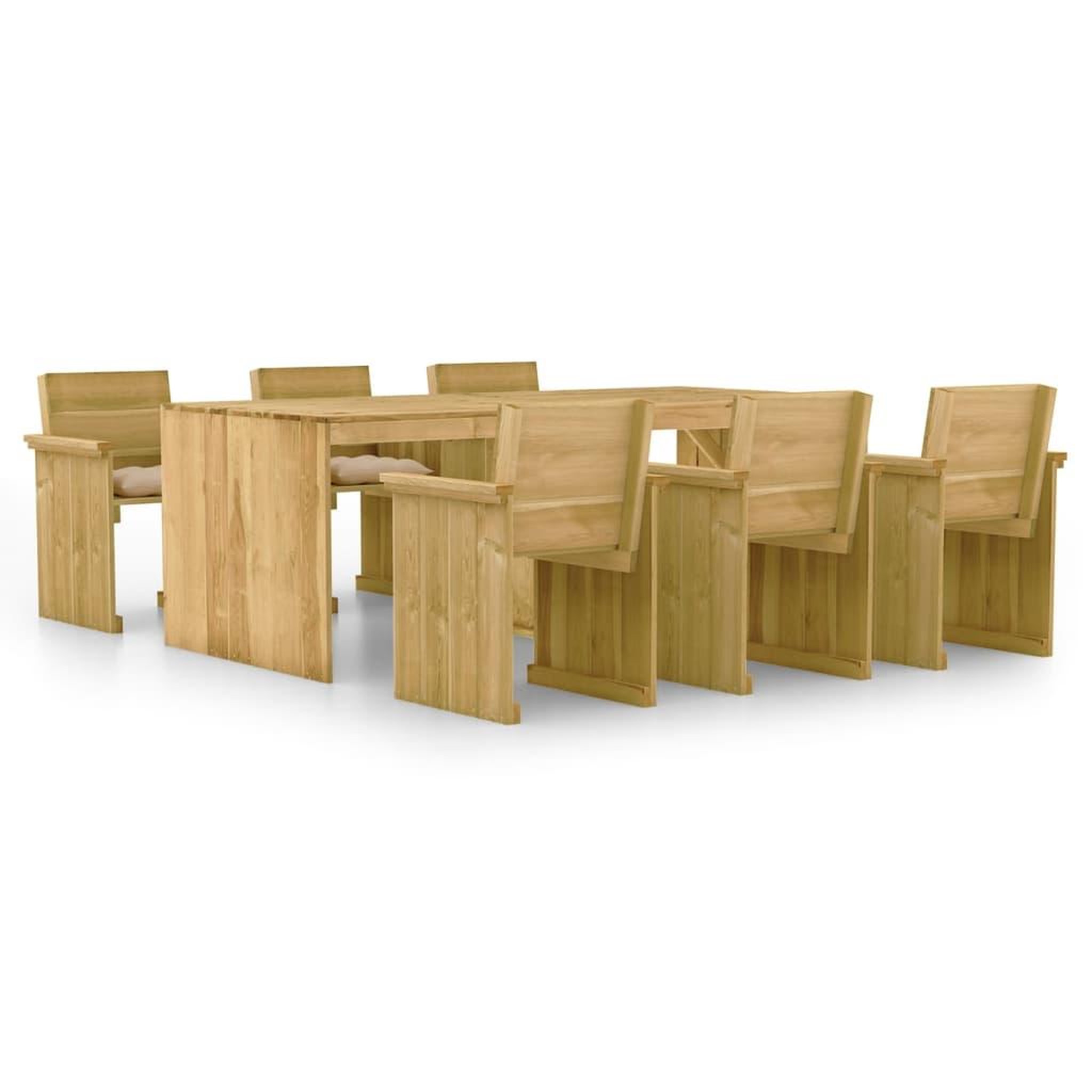 Voir la diapositive 1 : VIDAXL Ensemble a manger de jardin 7 pcs avec coussins pin impregne