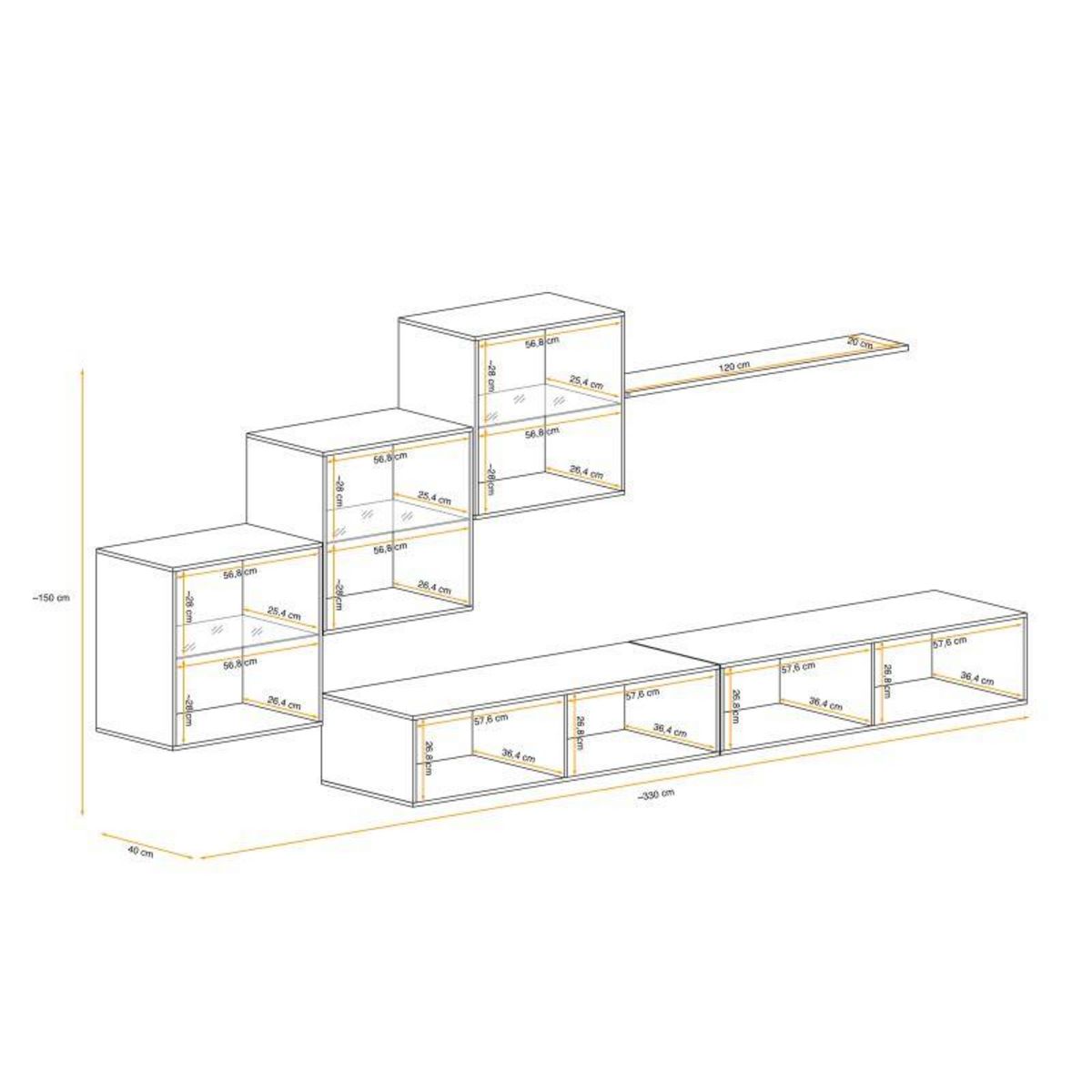 Paris Prix Meuble TV Mural Design  Switch XX  330cm Gris