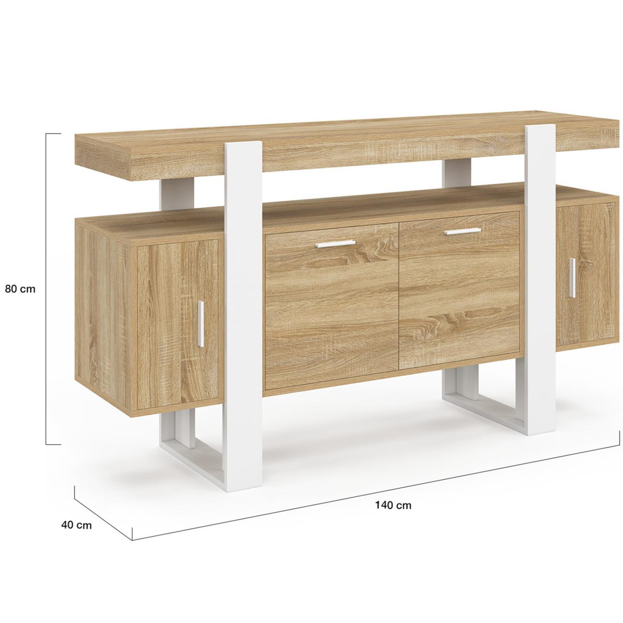 Voir la diapositive 5 : ID MARKET Buffet 140 cm phoenix 4 portes bois et blanc