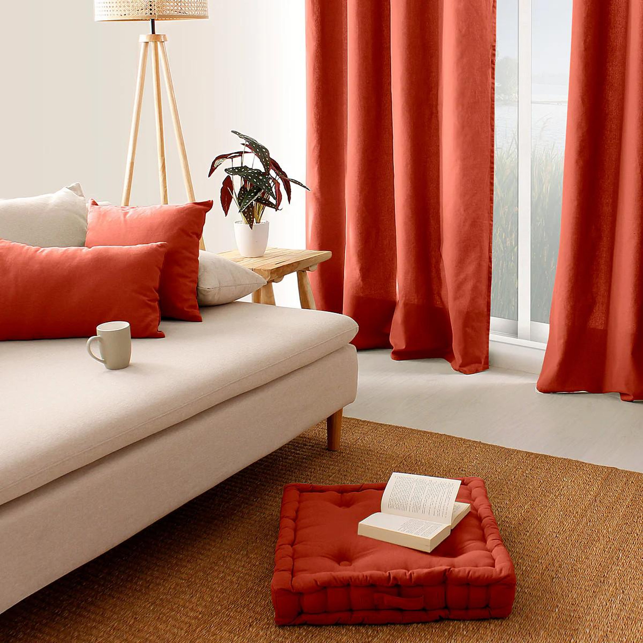 Voir la diapositive 2 : TOILINUX Grand coussin déhoussable panama - 60 x 60 cm - marron chocolat fondant