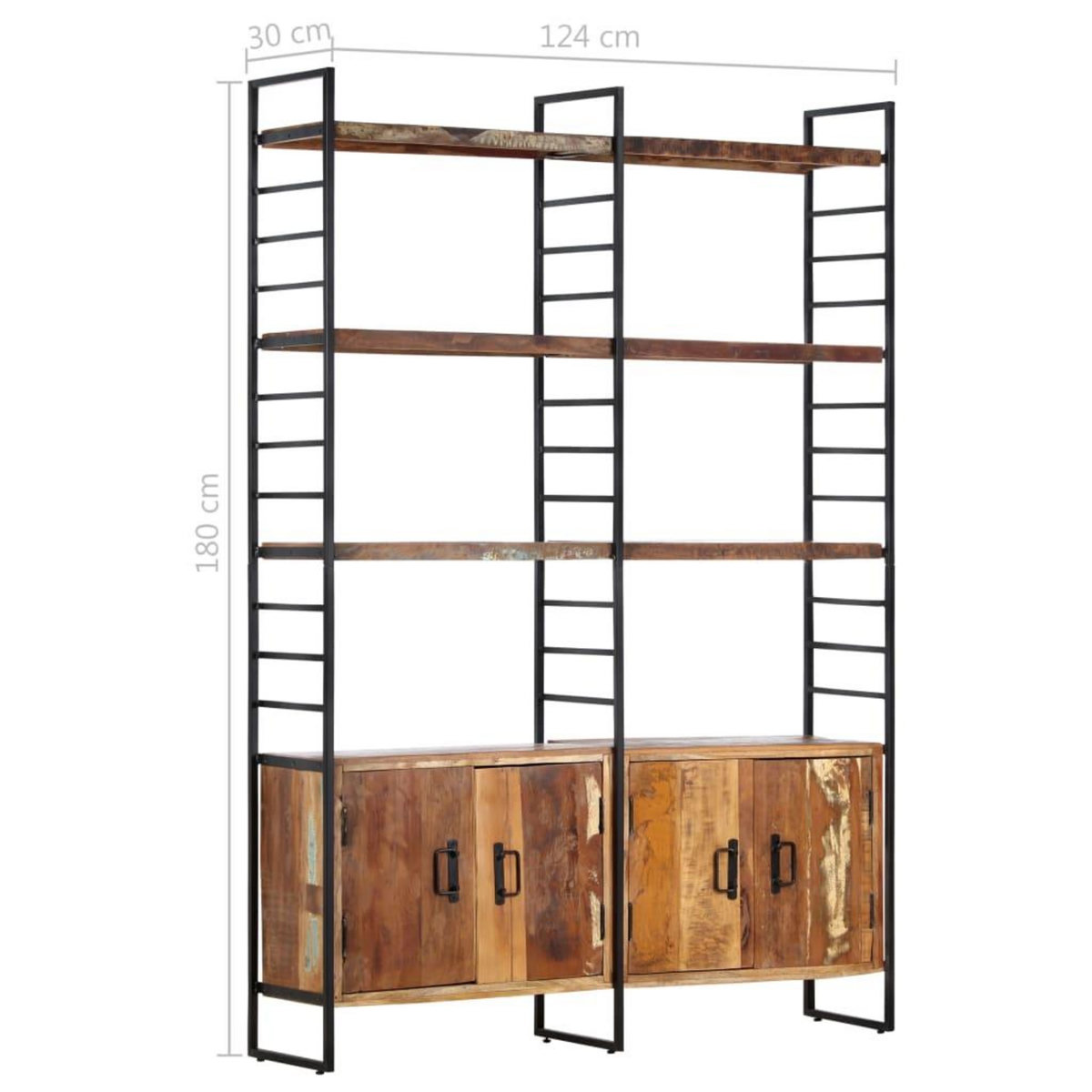 VIDAXL Bibliotheque 4 niveaux 124x30x180cm Bois solide de recuperation
