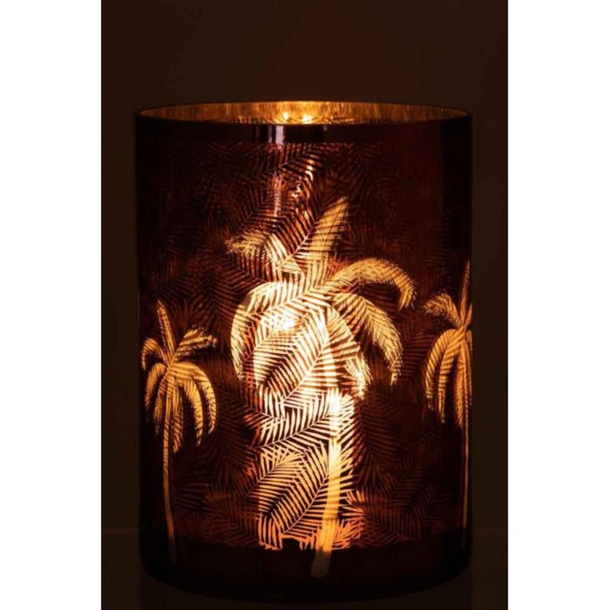 Paris Prix Photophore Design  Feuilles Palmier  24cm Marron