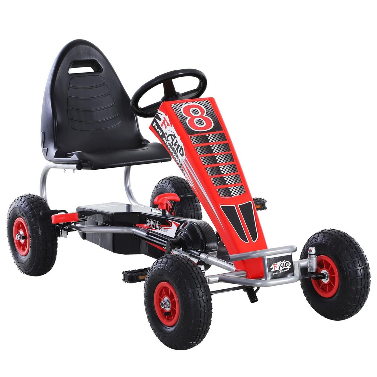 HOMCOM Kart à pédales Go-Kart enfants 129L x 59l x 70H cm Ø roues 26 cm  siège ergonomique rouge pas cher 