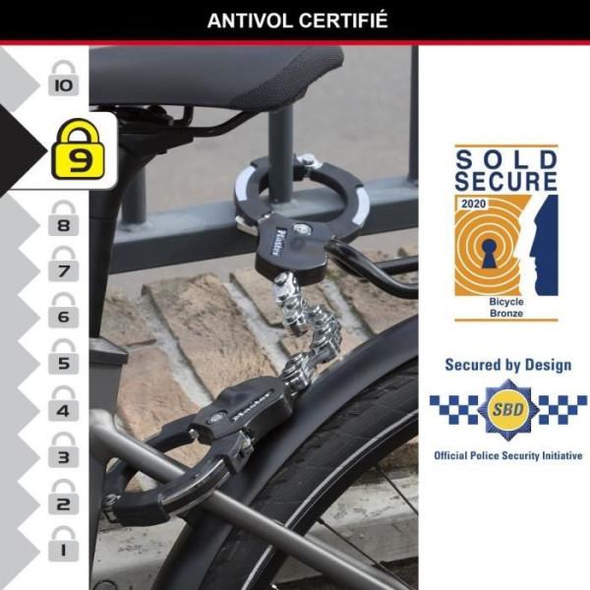 Voir la diapositive 4 : Master lock Antivol Masterlock Menottes Antivol Street Cuff en acier chromé