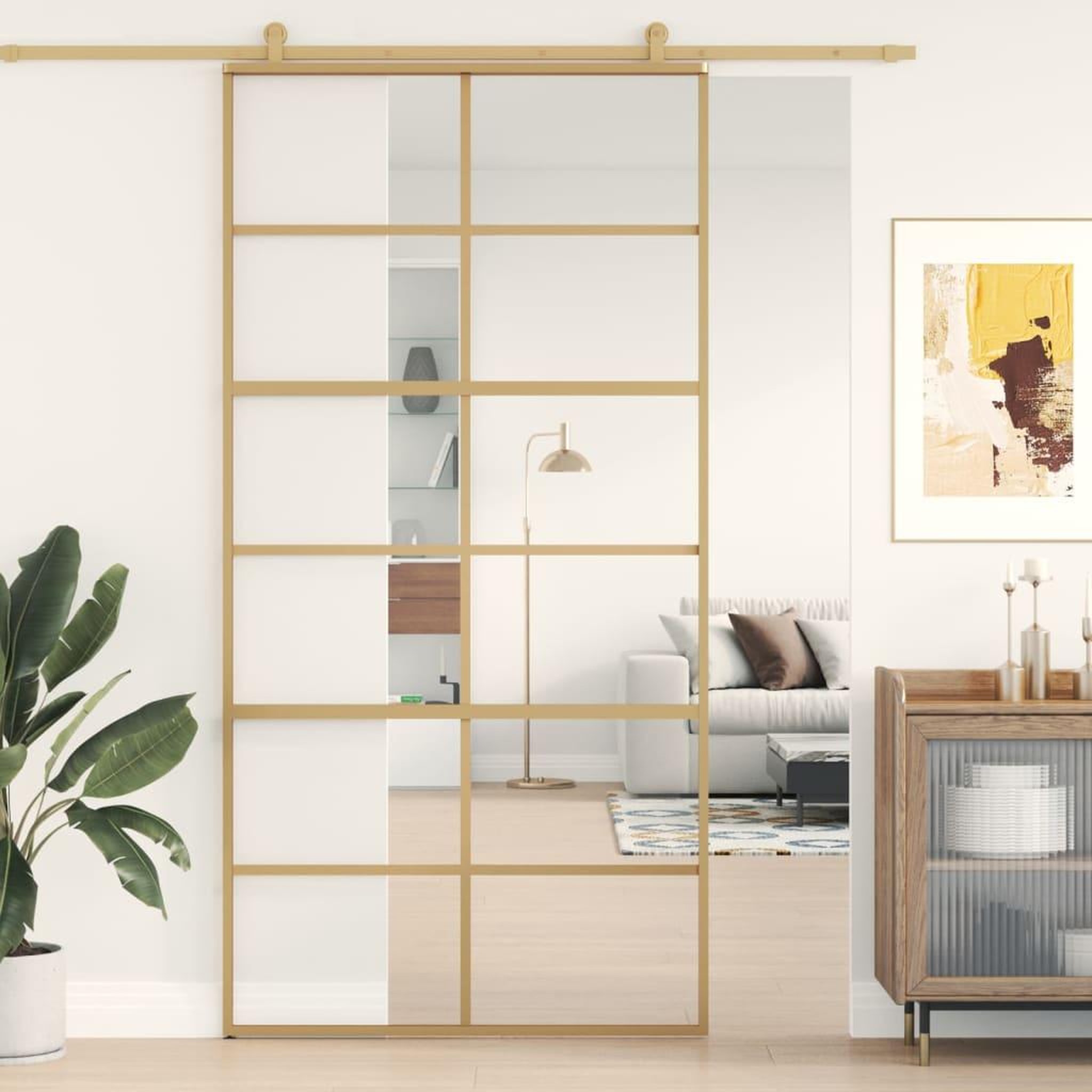 VIDAXL Porte coulissante dore 102,5x205cm verre ESG clair et aluminium