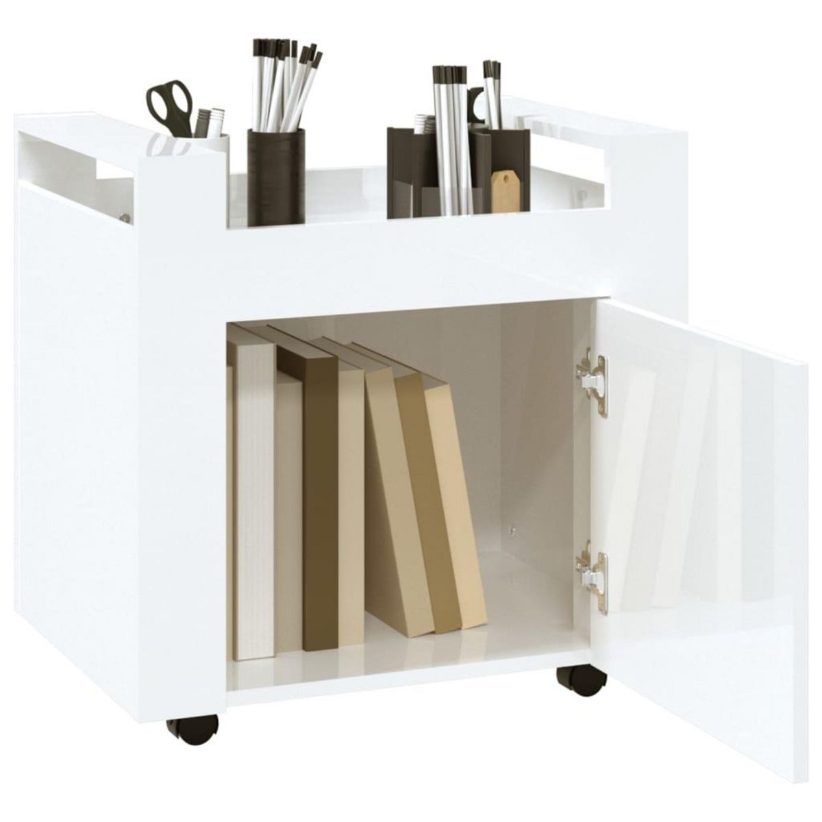 VIDAXL Chariot de bureau Blanc brillant 60x45x60 cm Bois d'ingenierie