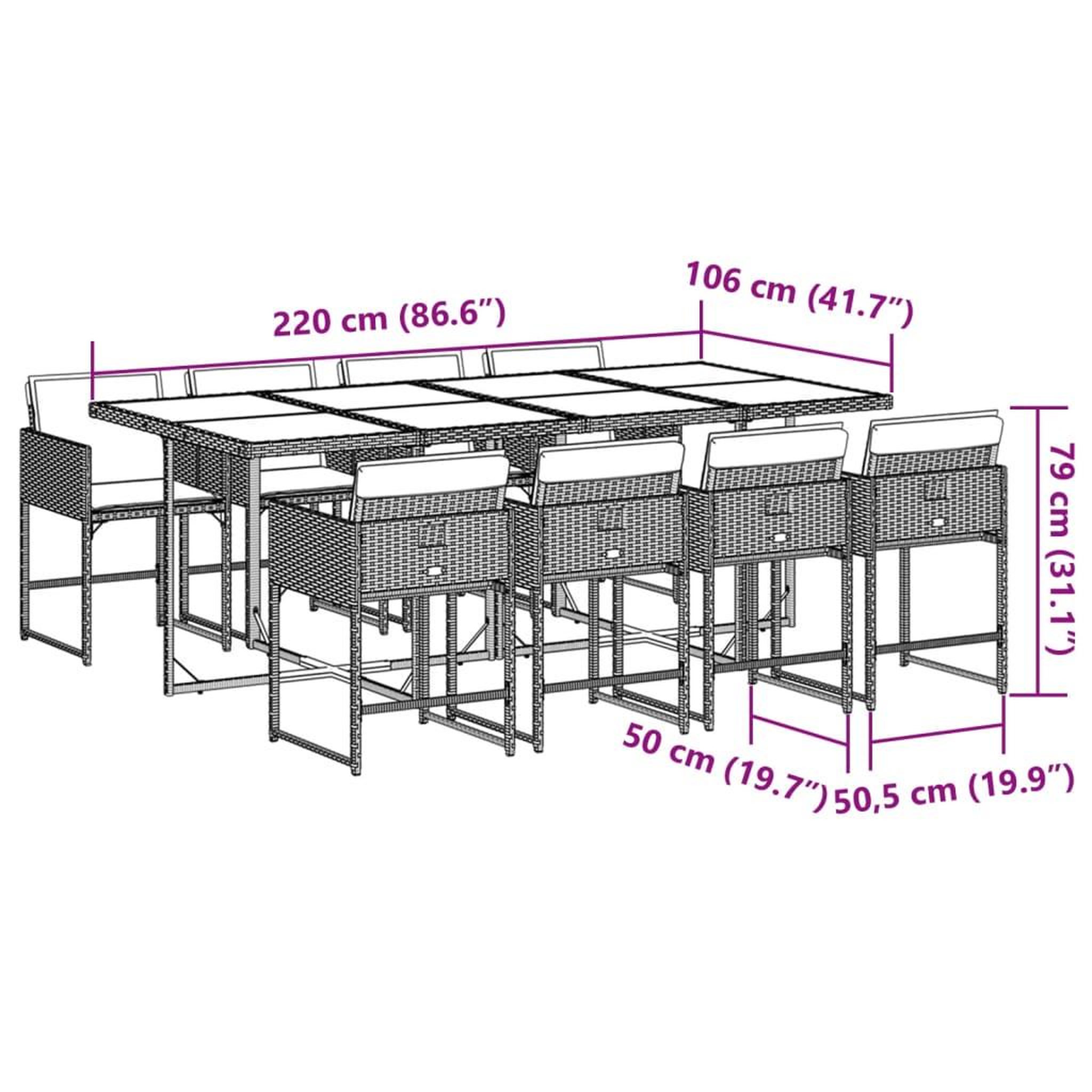 Voir la diapositive 6 : VIDAXL Ensemble a manger de jardin et coussins 9 pcs gris clair rotin
