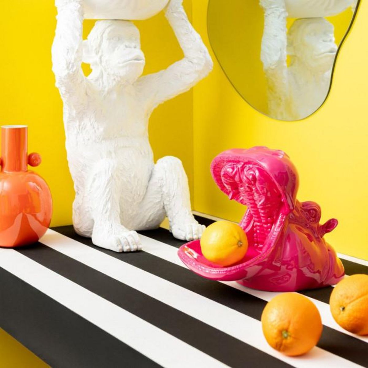 Paris Prix Statuette Déco  Tête d'Hippopotame  25cm Rose