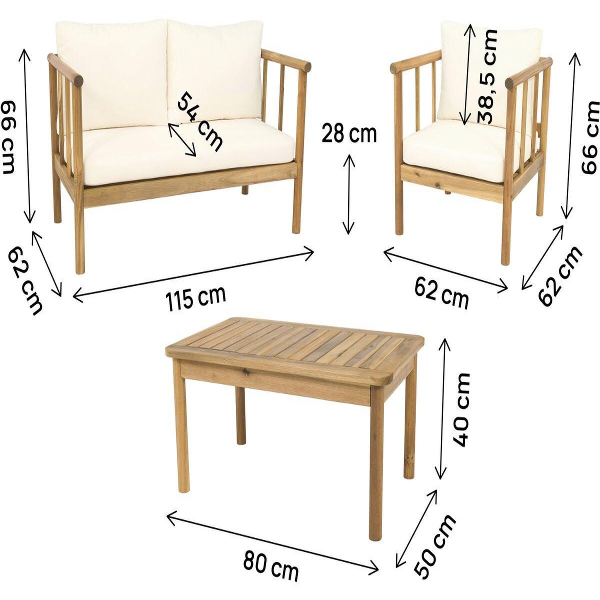 Voir la diapositive 3 : Habitat et Jardin Salon de jardin en bois avec coussins inclus  milano  - 4 places - beige