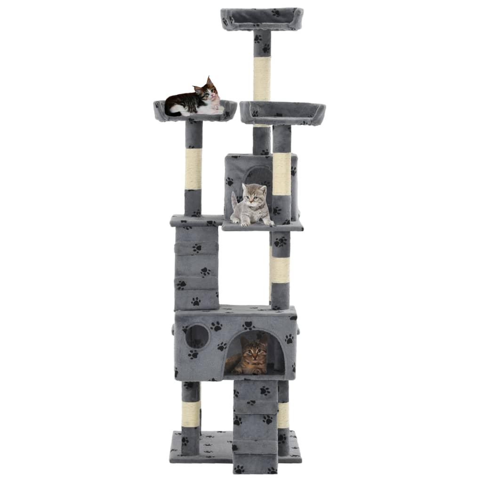 Voir la diapositive 2 : VIDAXL Arbre a chat et griffoirs Sisal 170cm Empreintes de pattes Gris