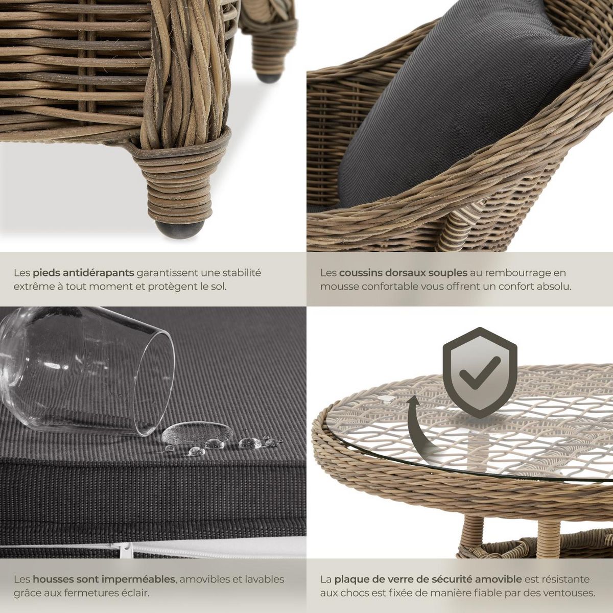 tectake Salon de jardin avec cadre en aluminium marron naturel